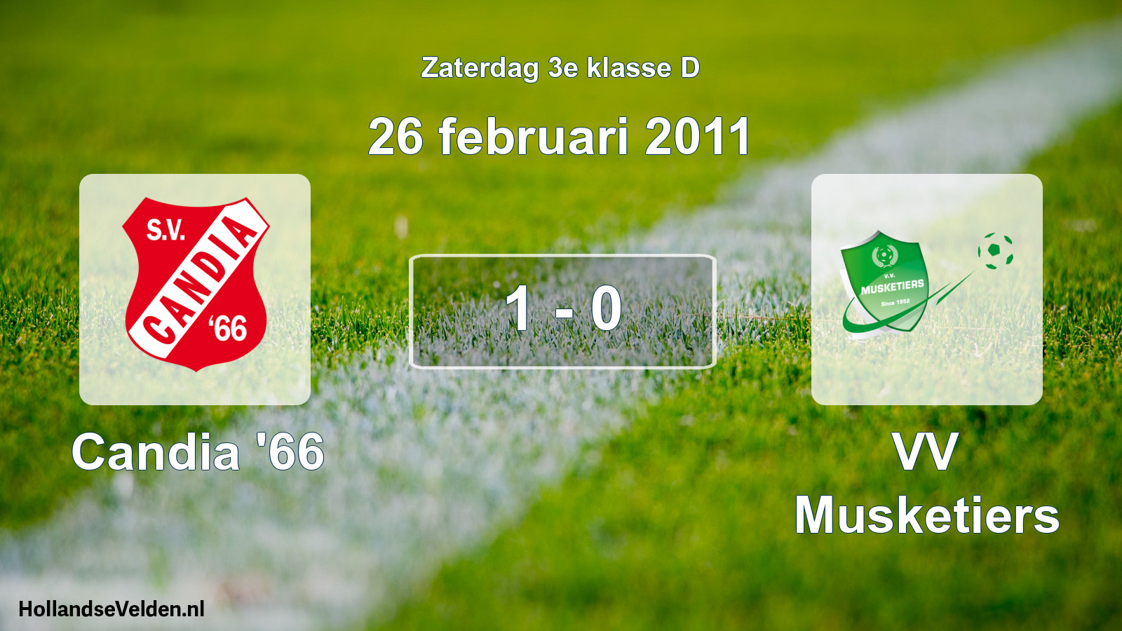 Total number of matches played: Candia '66 - VV Musketiers 1 - 0 (26 February 2011)