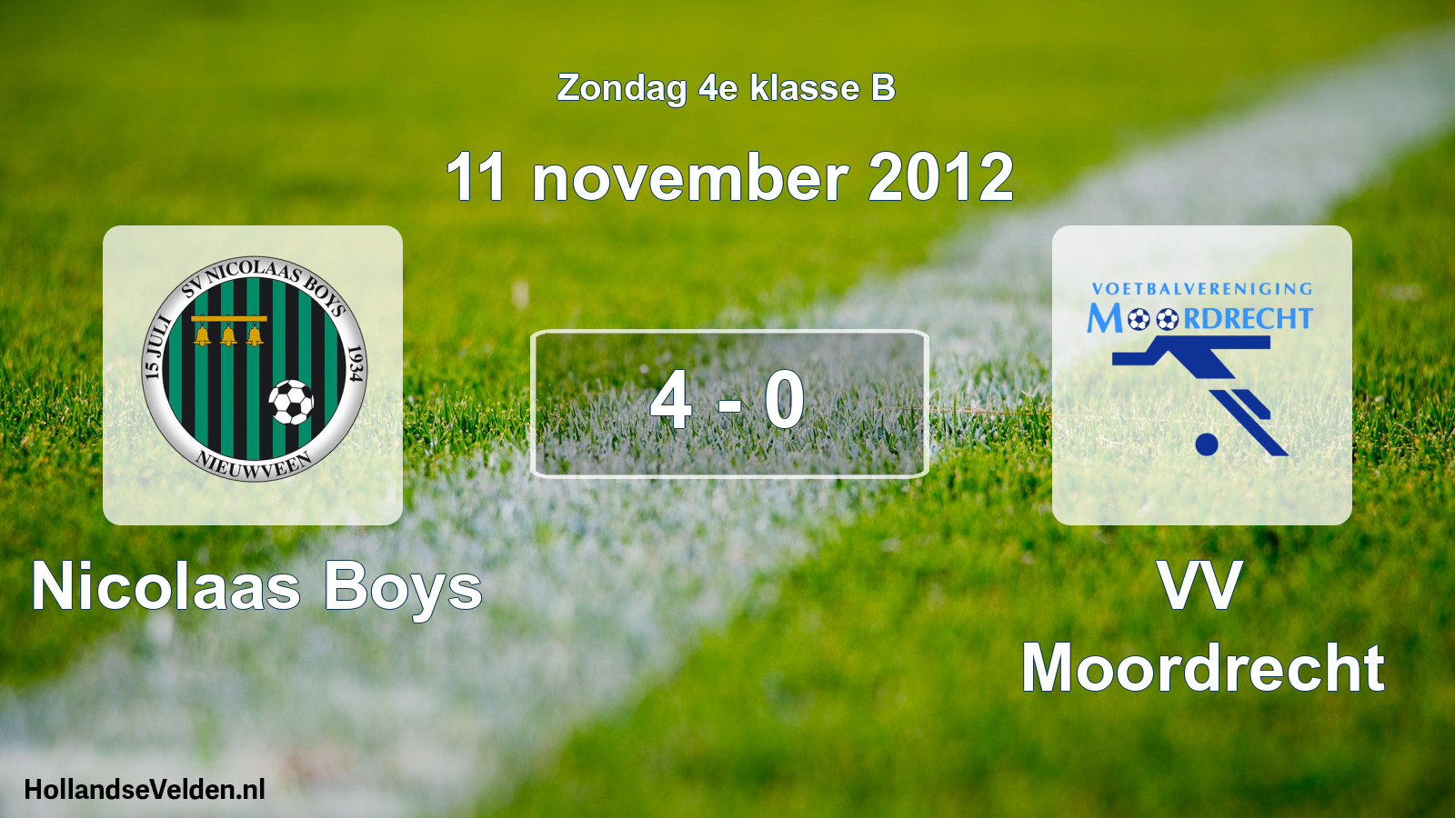 Total number of matches played: Nicolaas Boys - VV Moordrecht 4 - 0 (11 November 2012)