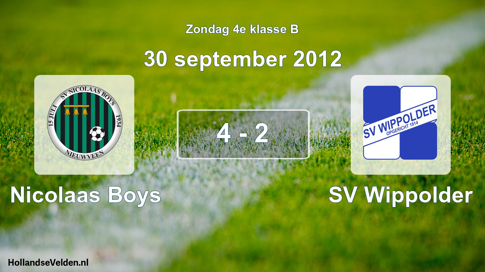 Total number of matches played: Nicolaas Boys - SV Wippolder 4 - 2 (30 September 2012)