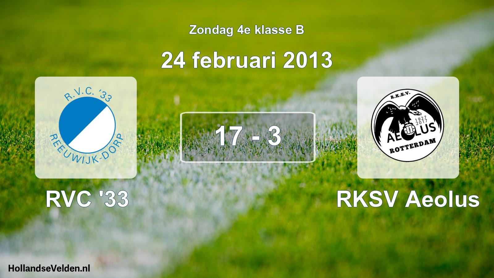 Total number of matches played: RVC '33 - RKSV Aeolus 17 - 3 (24 February 2013)