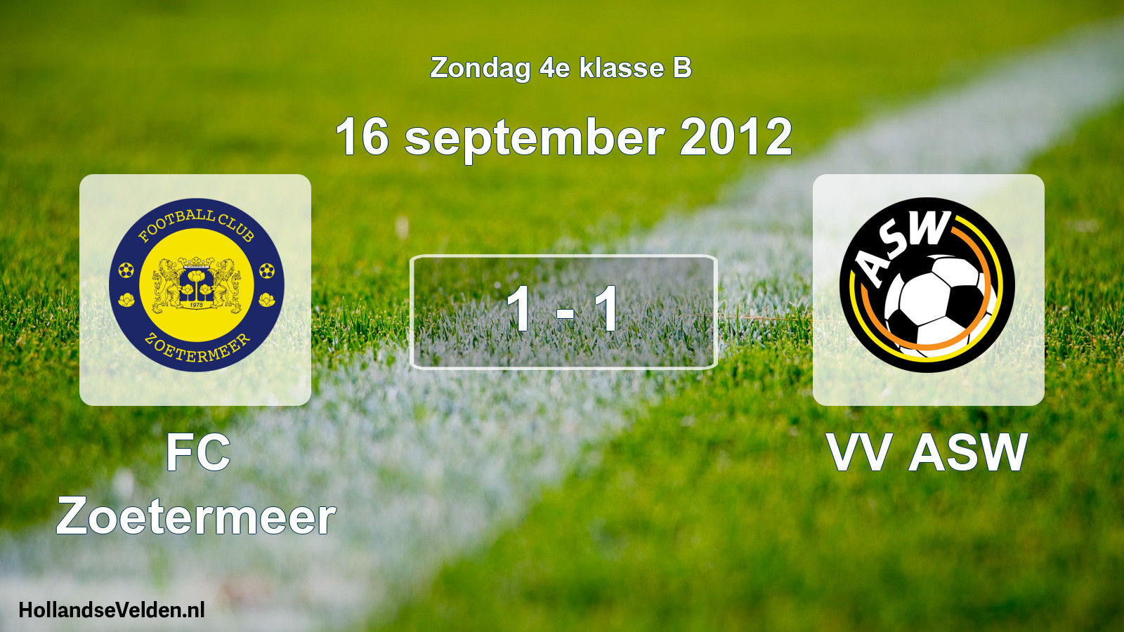 Total number of matches played: FC Zoetermeer - VV ASW 1 - 1 (16 September 2012)