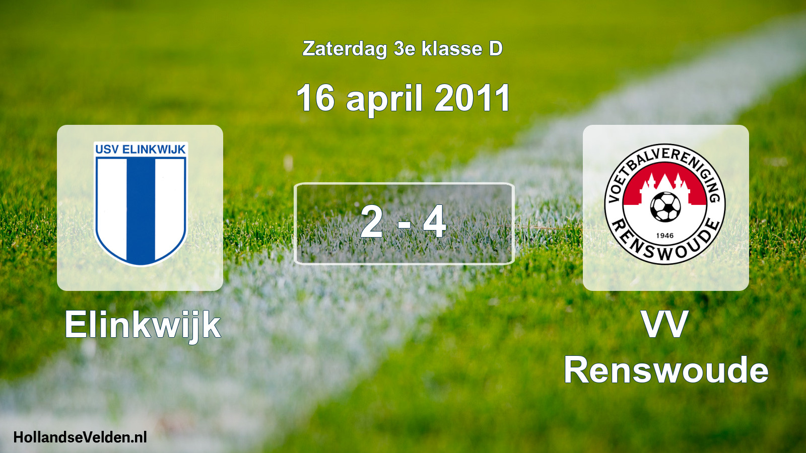 Total number of matches played: Elinkwijk - VV Renswoude 2 - 4 (16 April 2011)