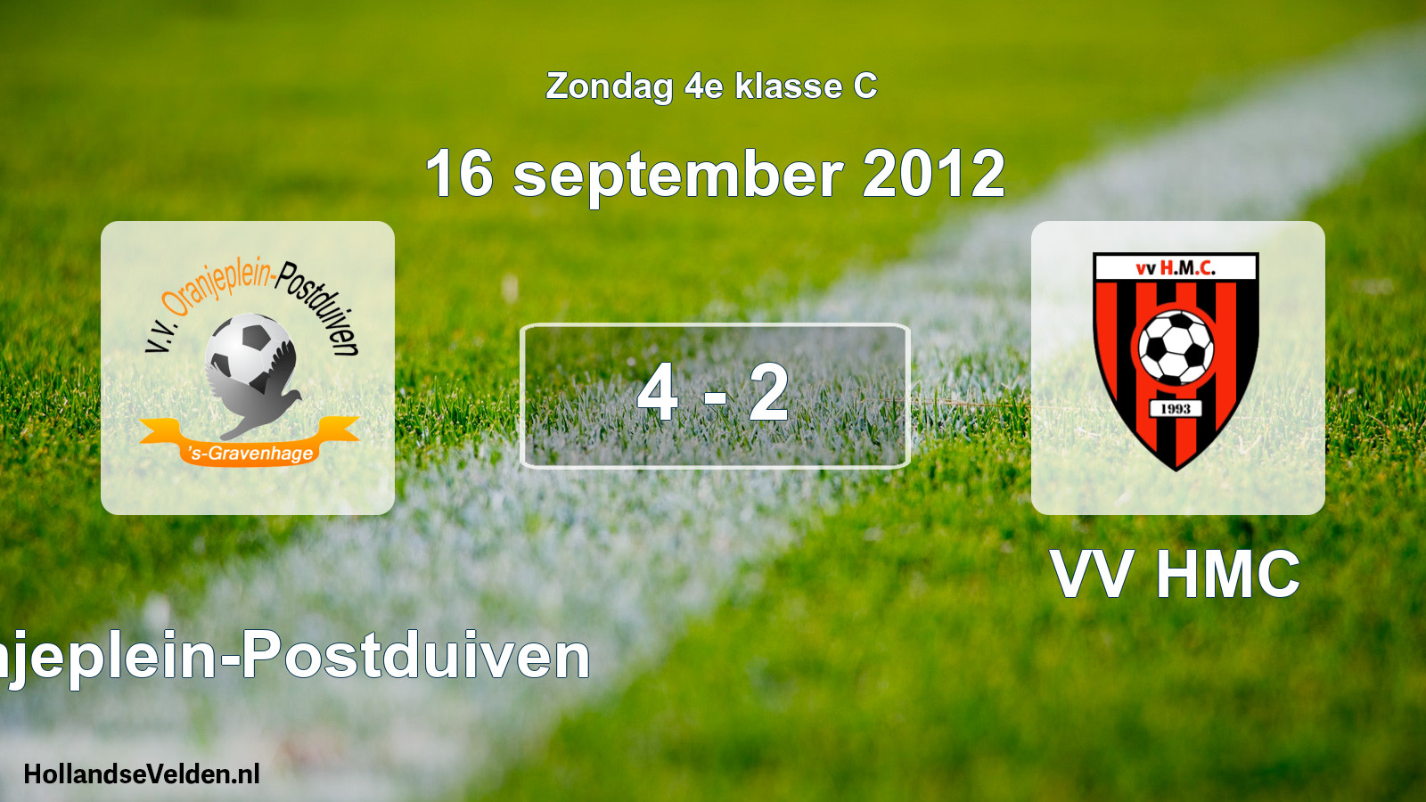 Total number of matches played: Oranjeplein-Postduiven - VV HMC 4 - 2 (16 September 2012)