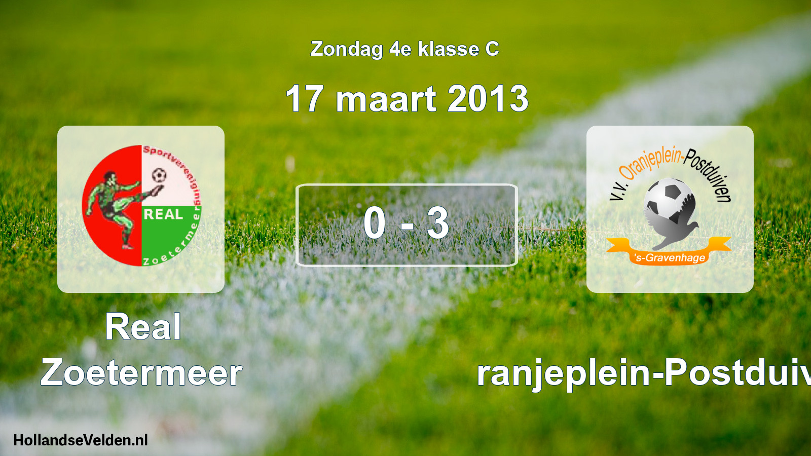 Total number of matches played: Real Zoetermeer - Oranjeplein-Postduiven 0 - 3 (17 March 2013)