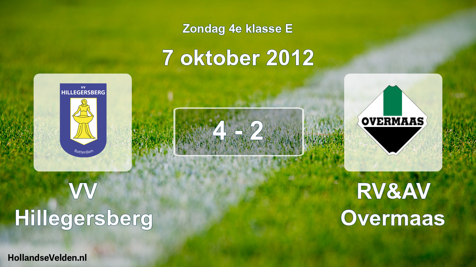 Total number of matches played: VV Hillegersberg - RV&AV Overmaas 4 - 2 (7 October 2012)