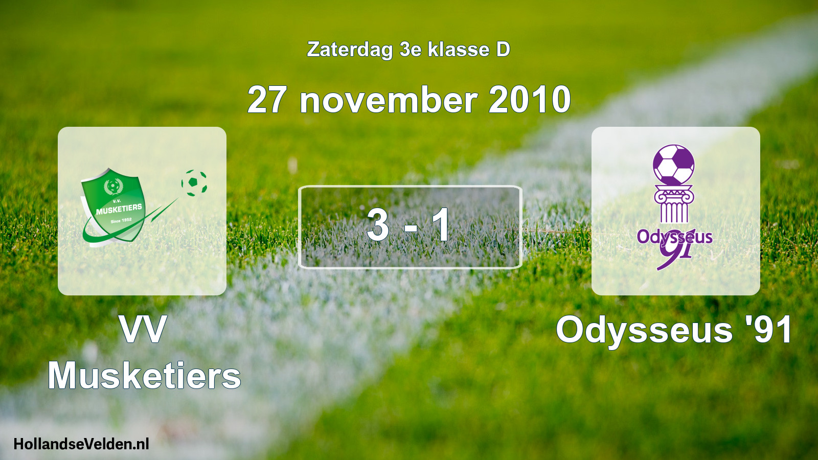 Total number of matches played: VV Musketiers - Odysseus '91 3 - 1 (27 November 2010)
