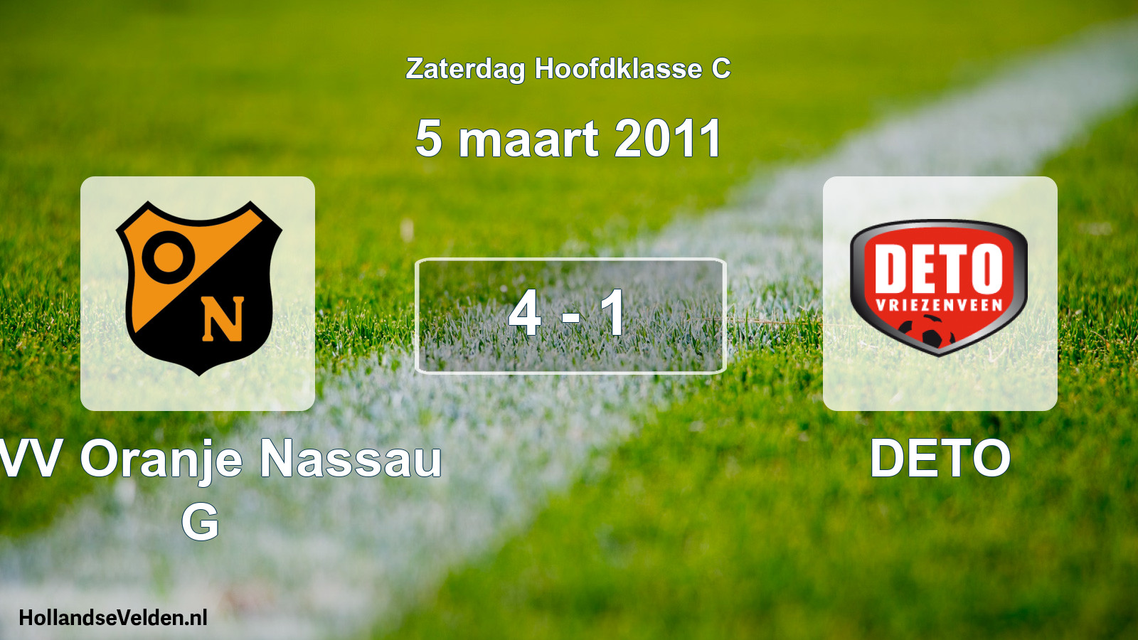 Total number of matches played: CVV Oranje Nassau G - DETO 4 - 1 (5 March 2011)