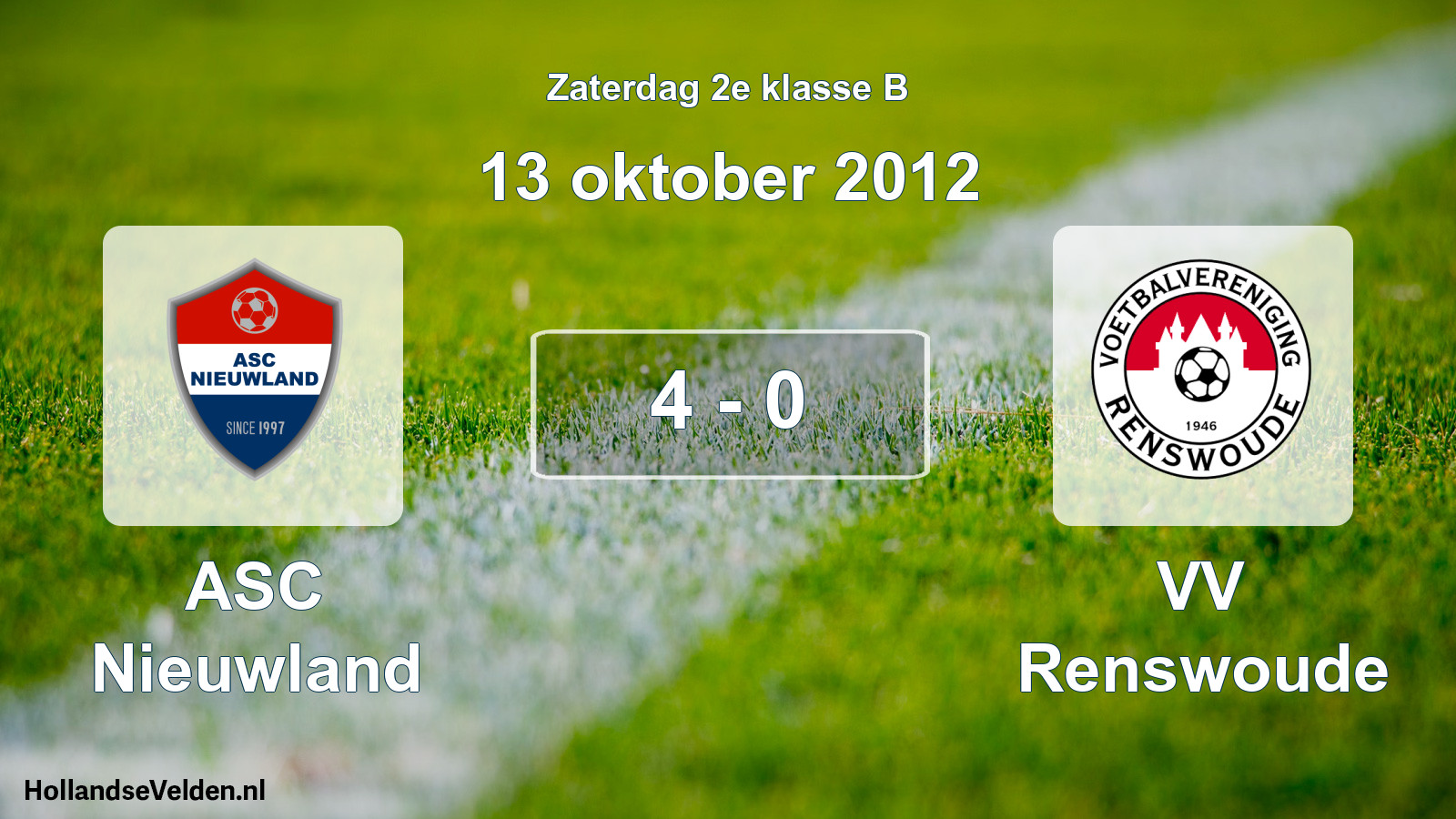 Total number of matches played: ASC Nieuwland - VV Renswoude 4 - 0 (13 October 2012)