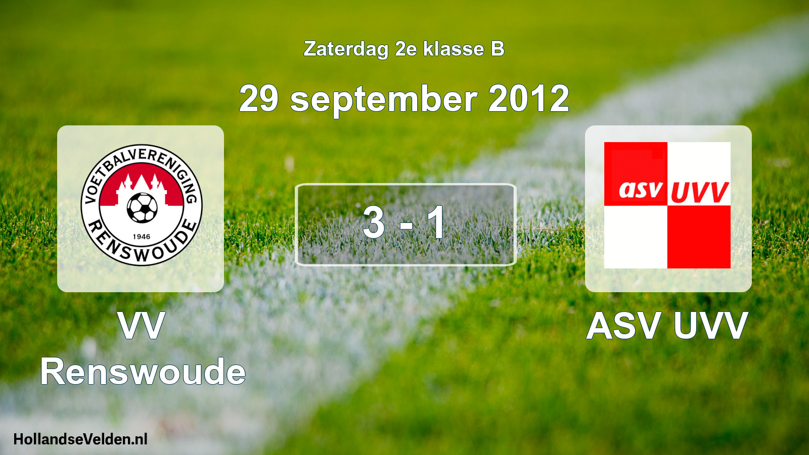 Total number of matches played: VV Renswoude - ASV UVV 3 - 1 (29 September 2012)