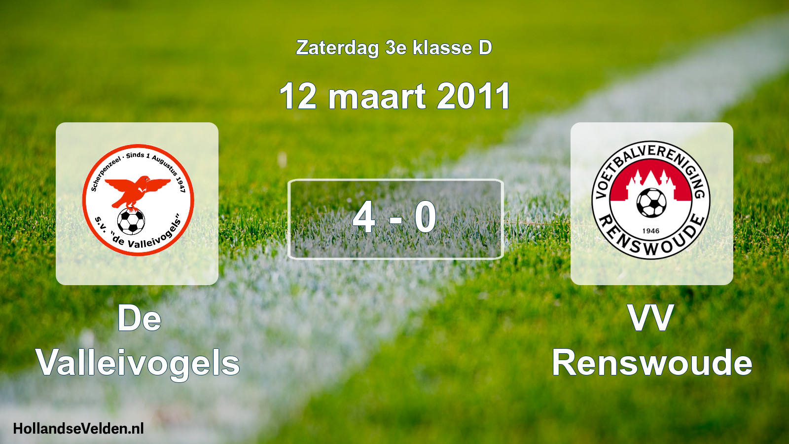 Total number of matches played: De Valleivogels - VV Renswoude 4 - 0 (12 March 2011)