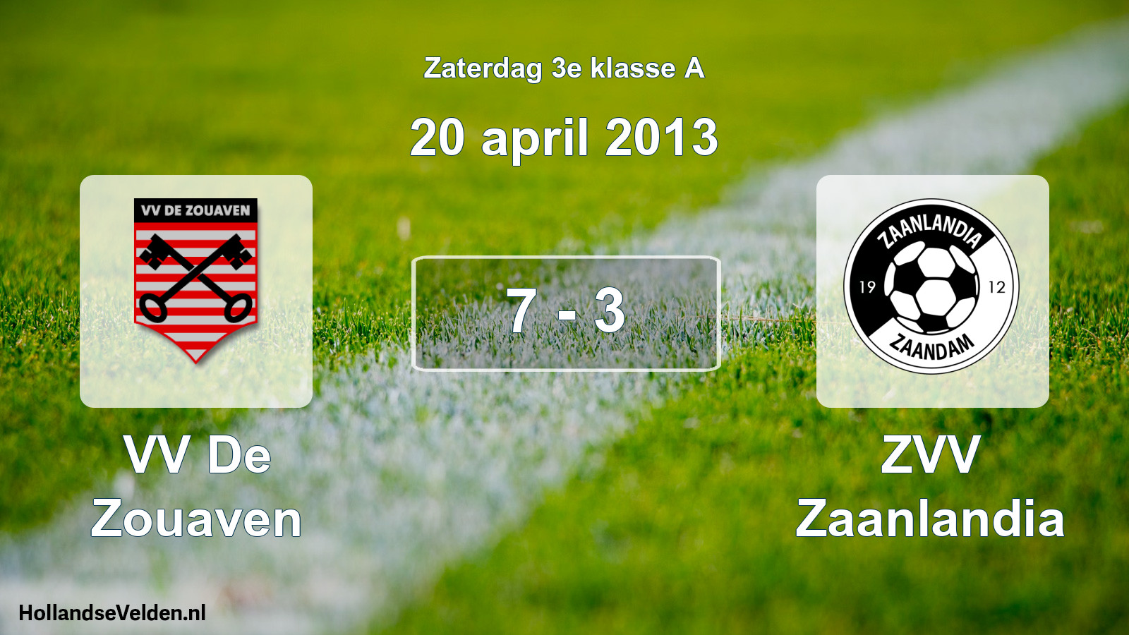 Total number of matches played: VV De Zouaven - ZVV Zaanlandia 7 - 3 (20 April 2013)