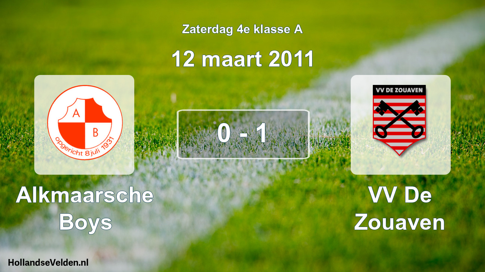 Total number of matches played: Alkmaarsche Boys - VV De Zouaven 0 - 1 (12 March 2011)