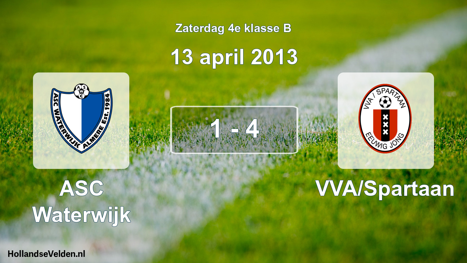 Total number of matches played: ASC Waterwijk - VVA/Spartaan 1 - 4 (13 April 2013)
