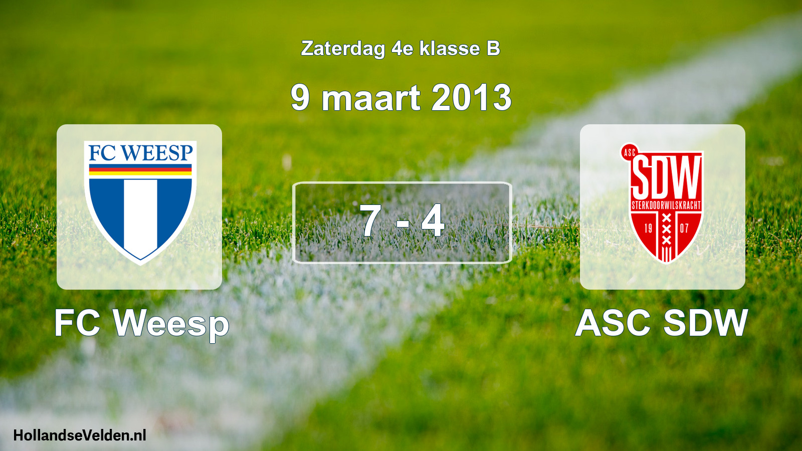 Total number of matches played: FC Weesp - ASC SDW 7 - 4 (9 March 2013)