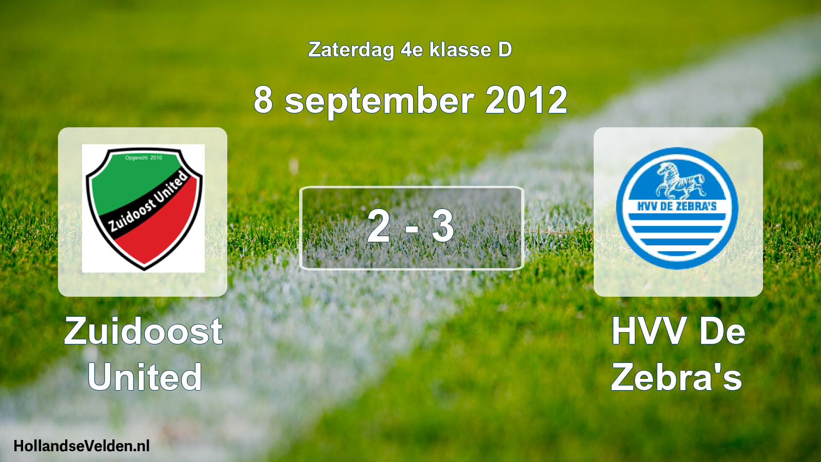Total number of matches played: Zuidoost United - HVV De Zebra's 2 - 3 (8 September 2012)