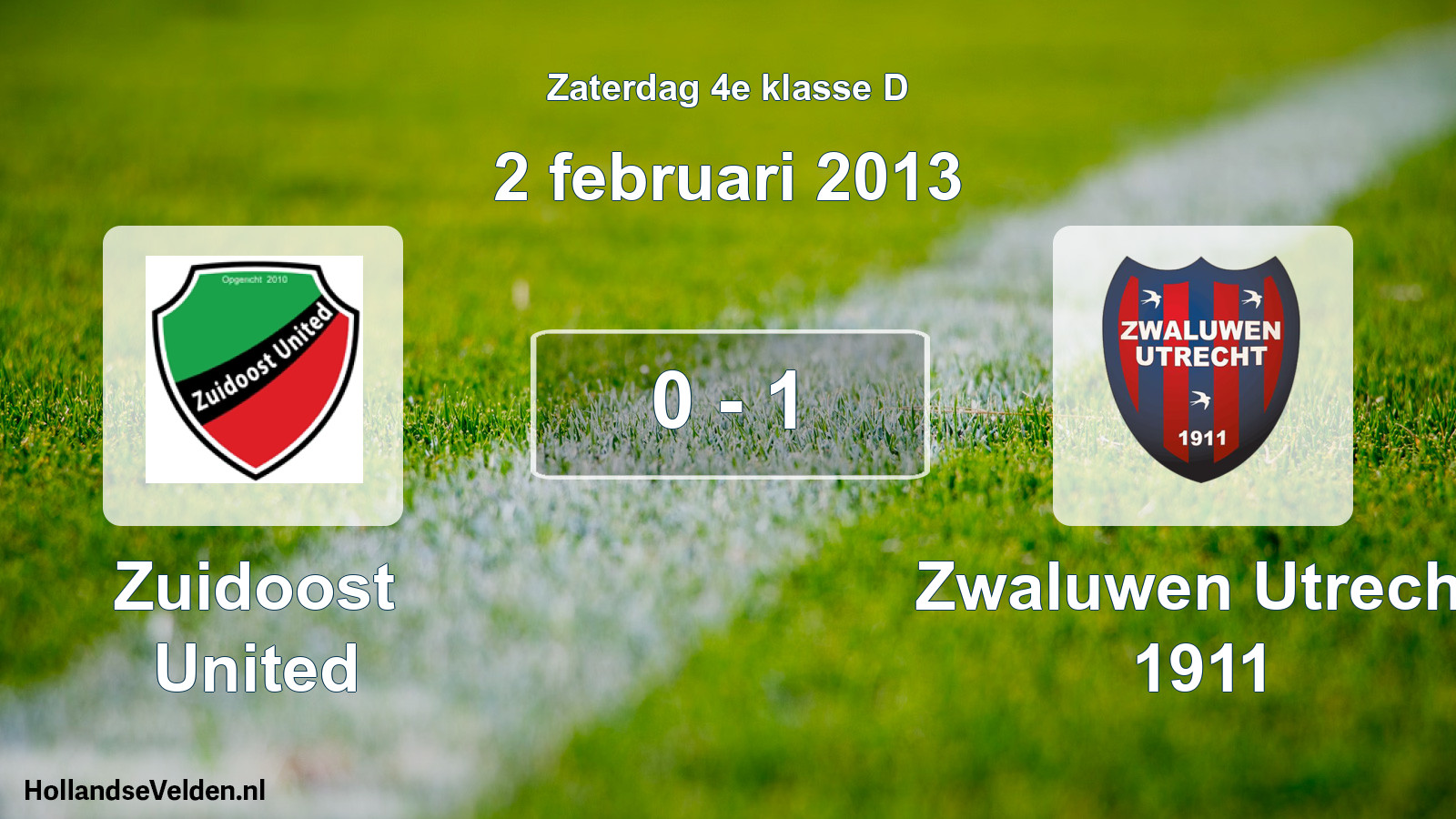Total number of matches played: Zuidoost United - Zwaluwen Utrecht 1911 0 - 1 (2 February 2013)