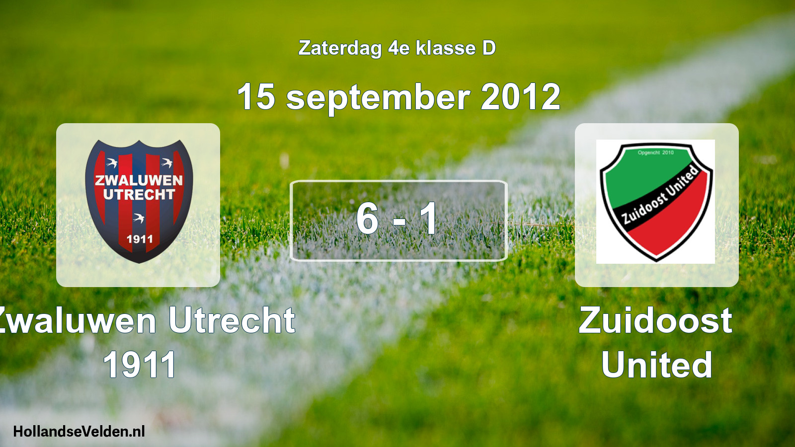 Total number of matches played: Zwaluwen Utrecht 1911 - Zuidoost United 6 - 1 (15 September 2012)