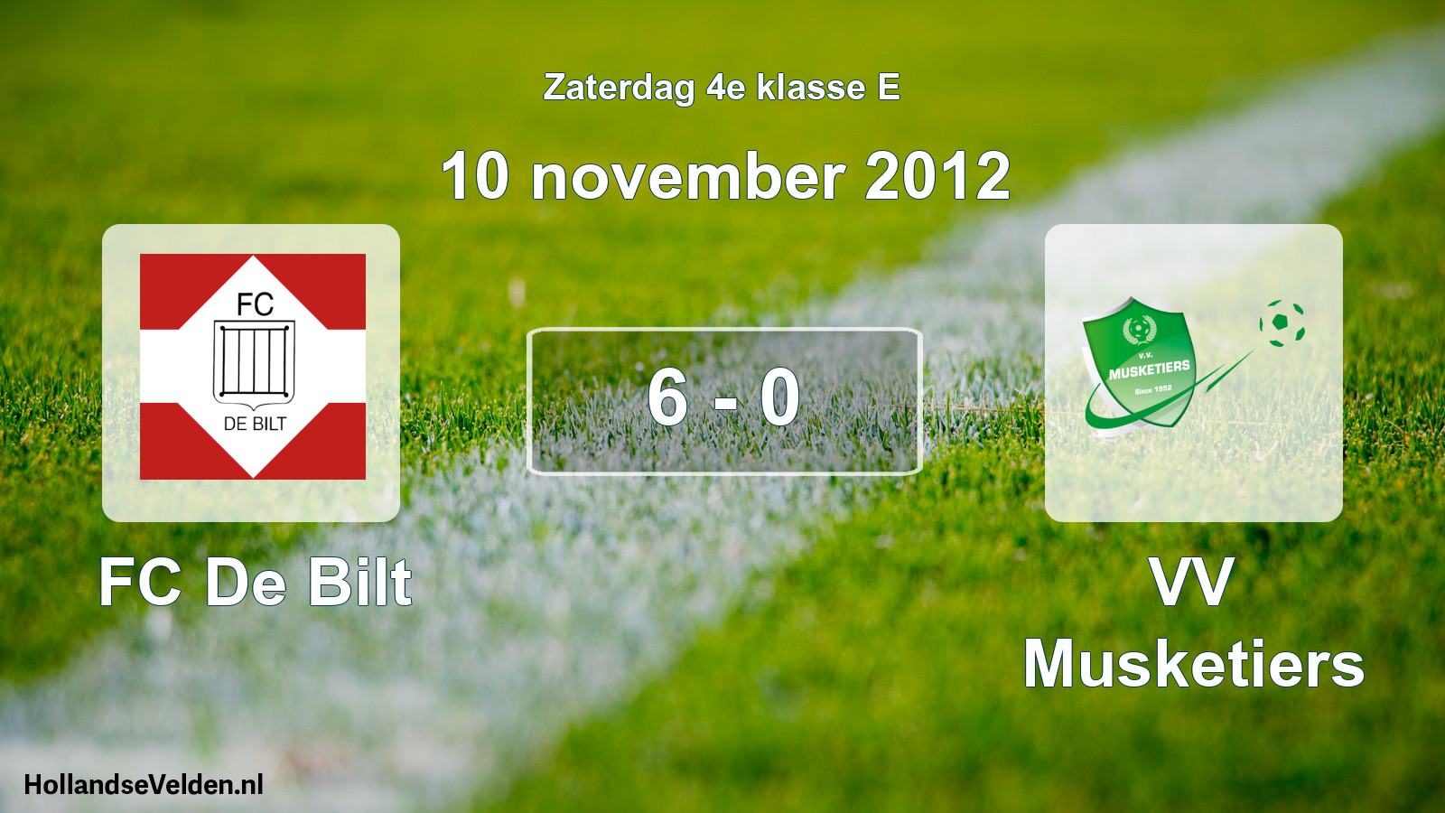 Total number of matches played: FC De Bilt - VV Musketiers 6 - 0 (10 November 2012)