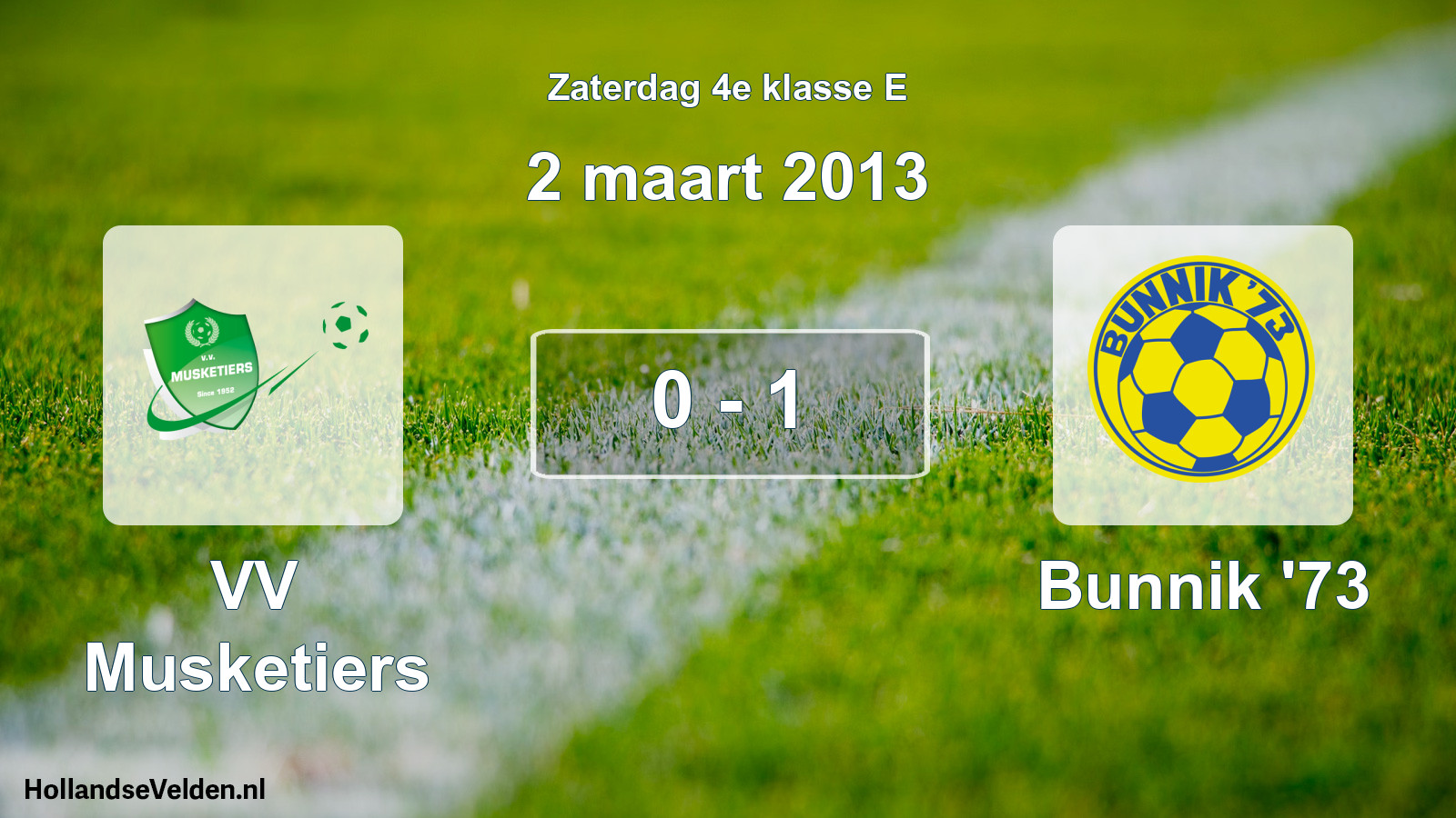 Total number of matches played: VV Musketiers - Bunnik '73 0 - 1 (2 March 2013)