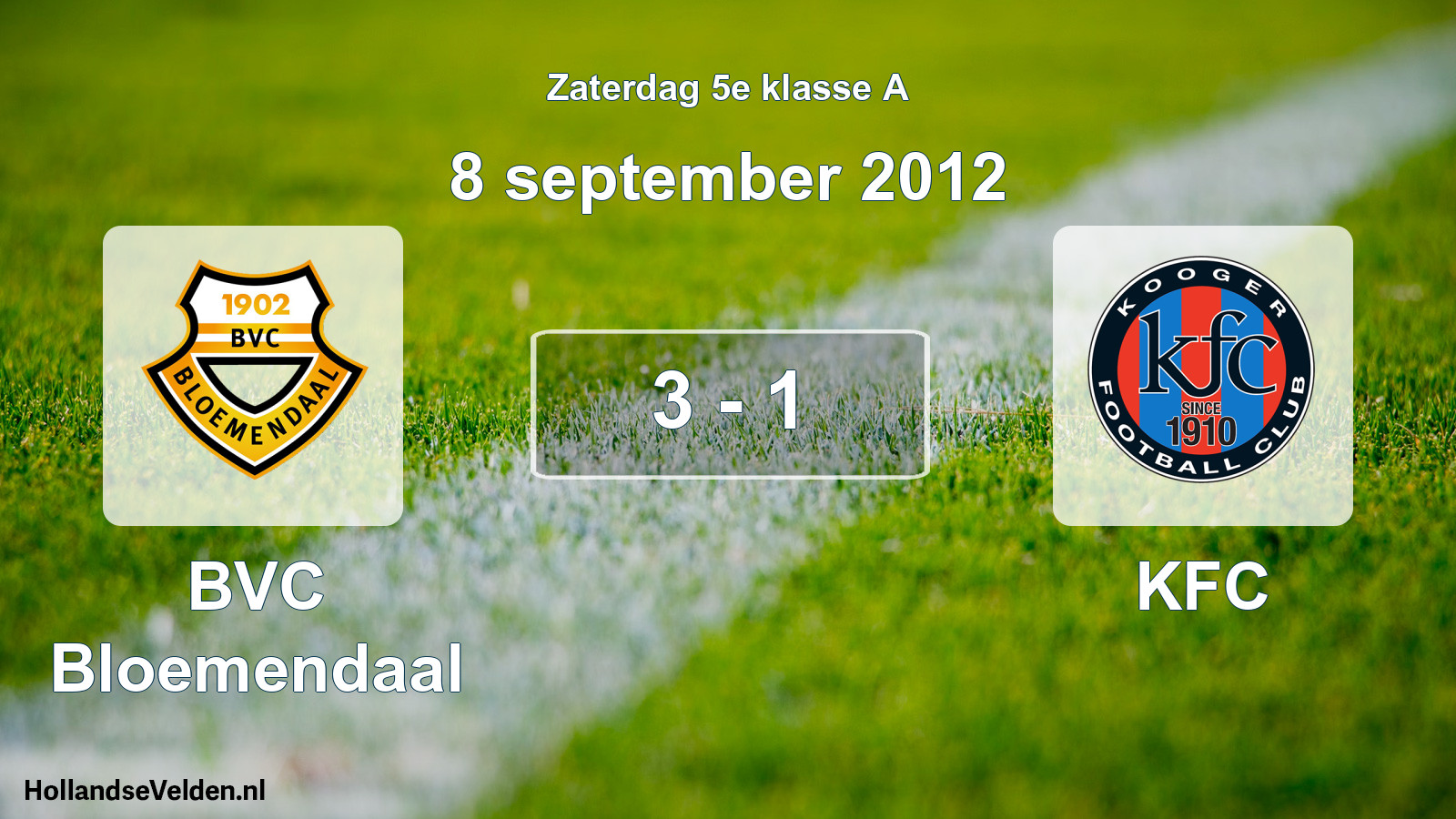 Total number of matches played: BVC Bloemendaal - KFC 3 - 1 (8 September 2012)