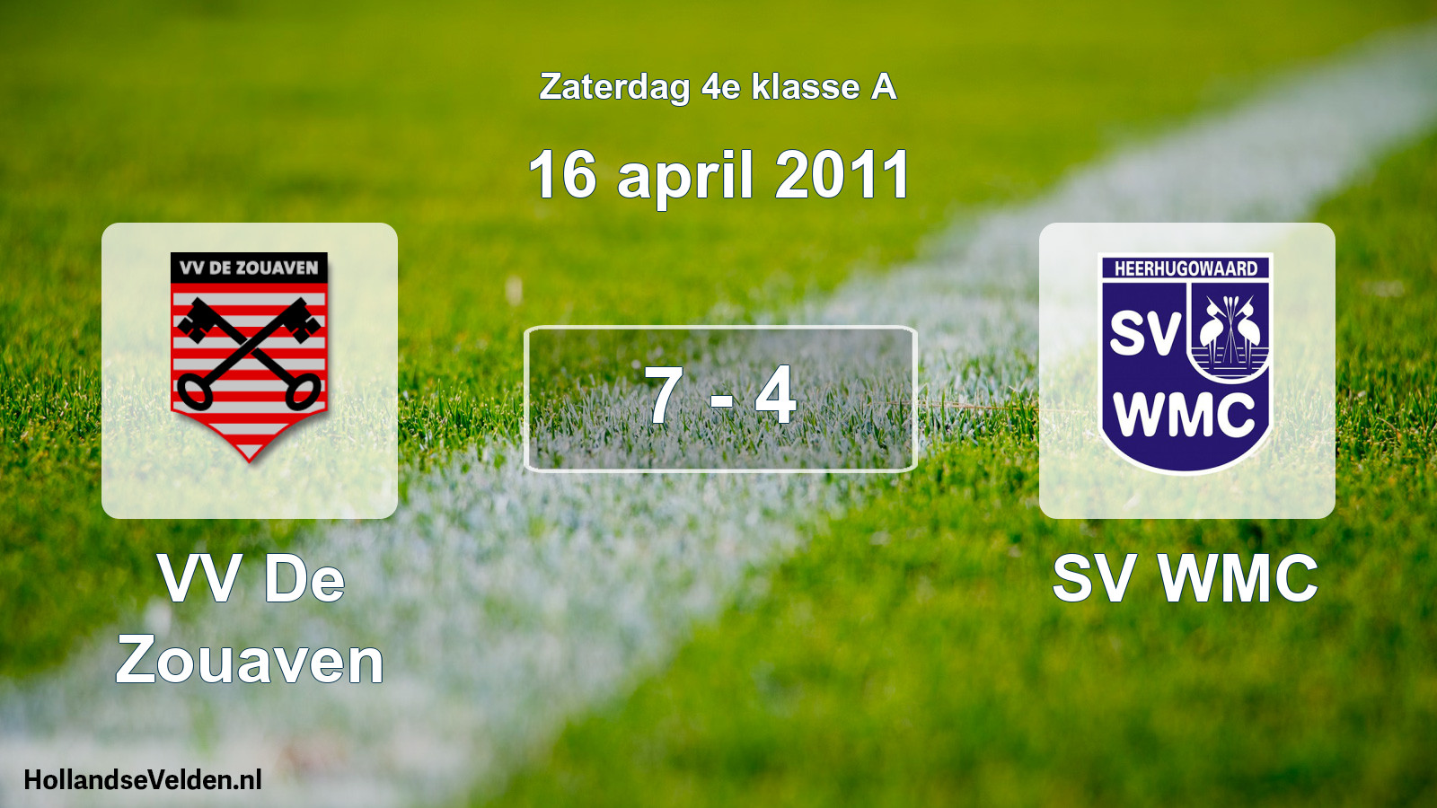 Total number of matches played: VV De Zouaven - SV WMC 7 - 4 (16 April 2011)
