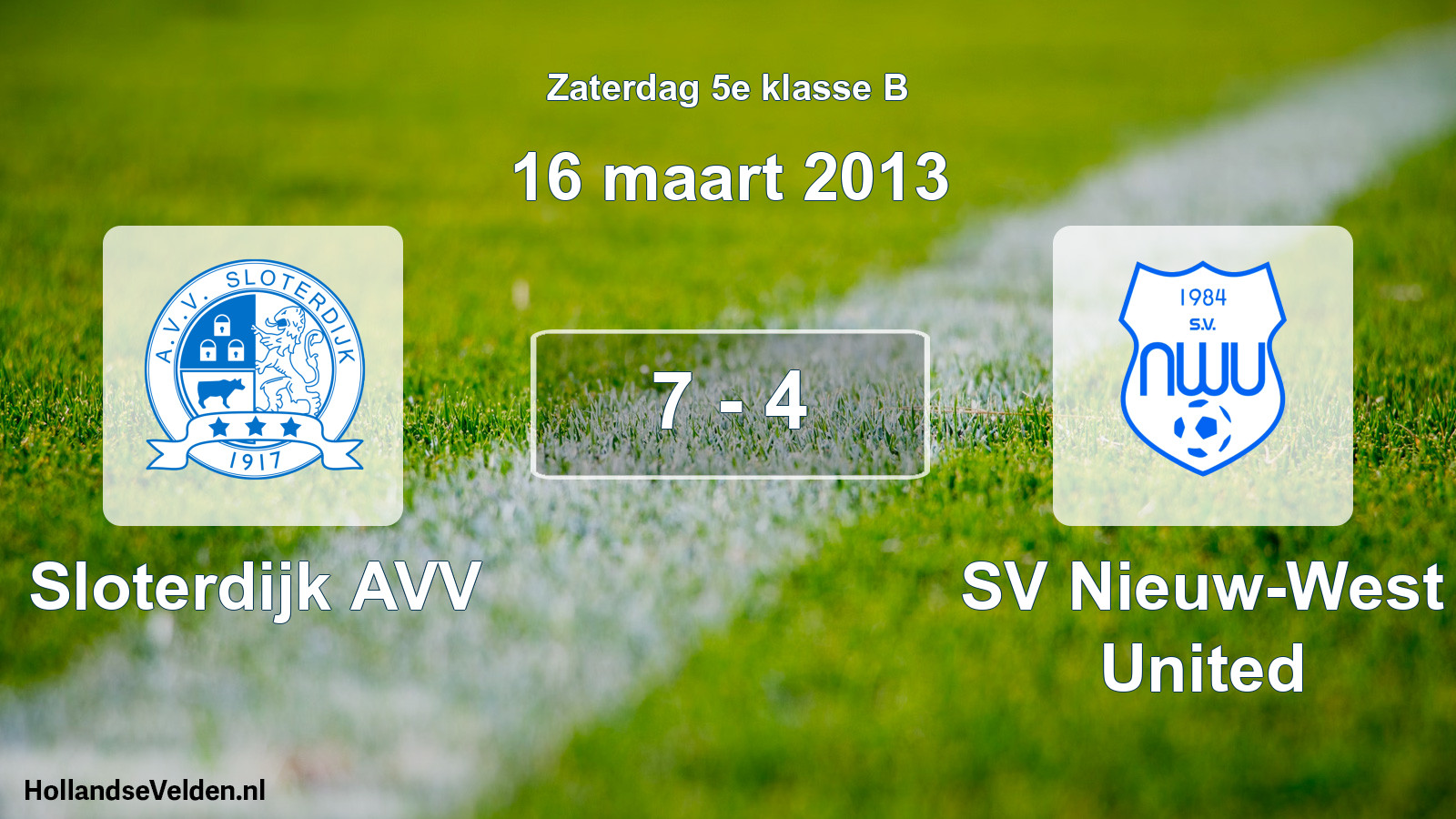 Total number of matches played: Sloterdijk AVV - SV Nieuw-West United 7 - 4 (16 March 2013)
