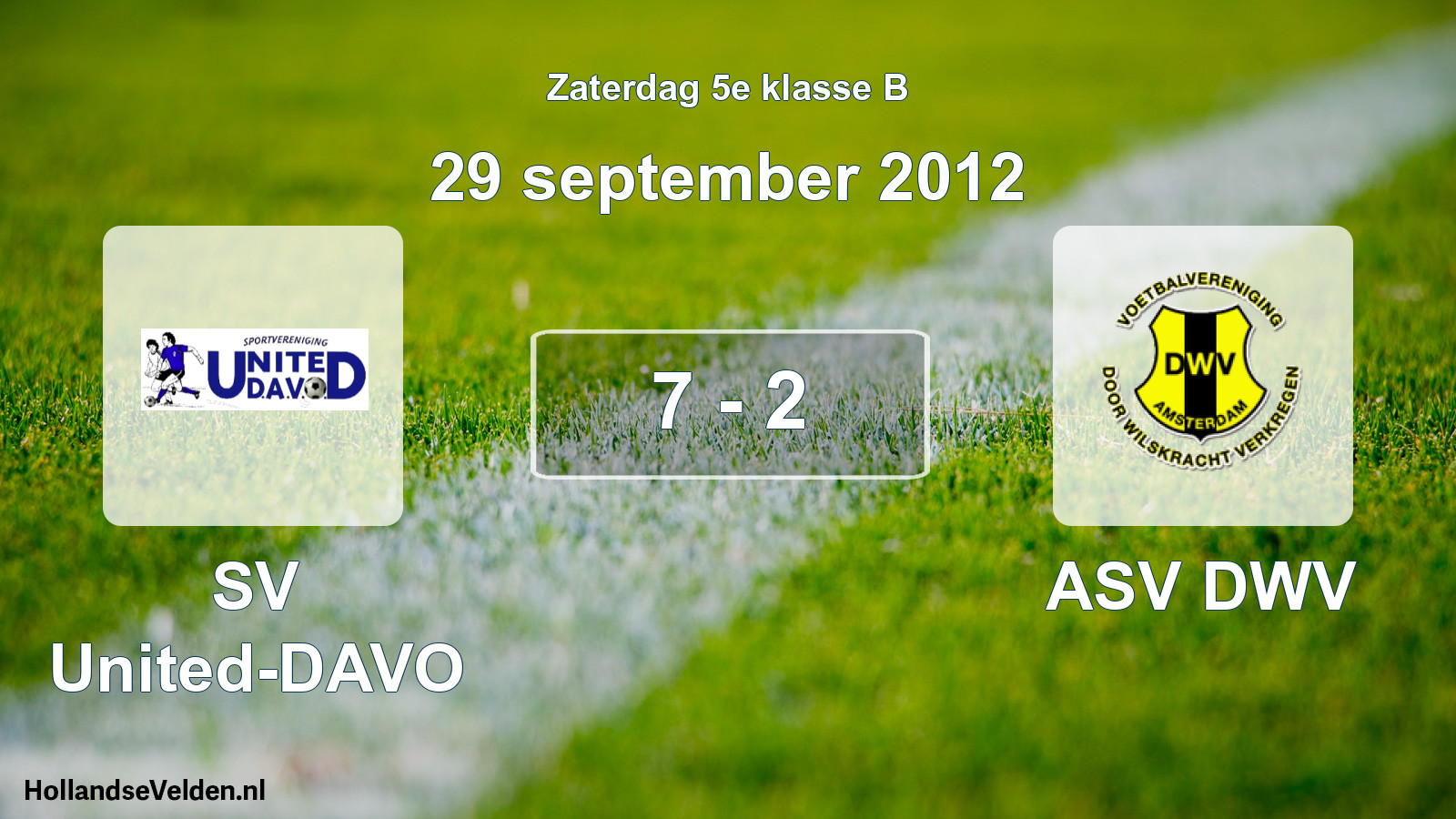 Total number of matches played: SV United-DAVO - ASV DWV 7 - 2 (29 September 2012)