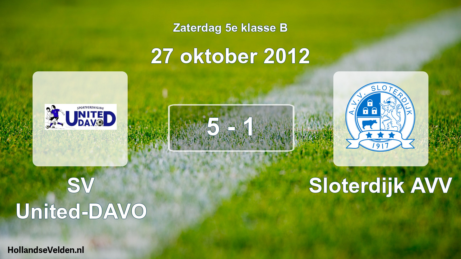 Gespeelde wedstrijd: SV United-DAVO - Sloterdijk AVV 5 - 1 (27 oktober 2012)