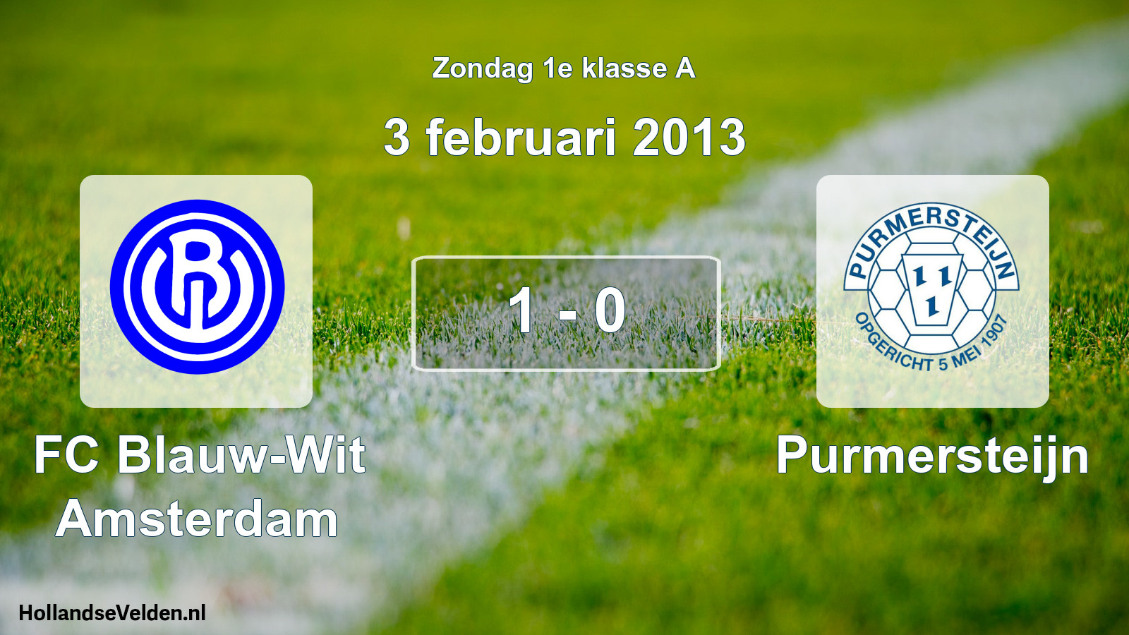 Total number of matches played: FC Blauw-Wit Amsterdam - Purmersteijn 1 - 0 (3 February 2013)