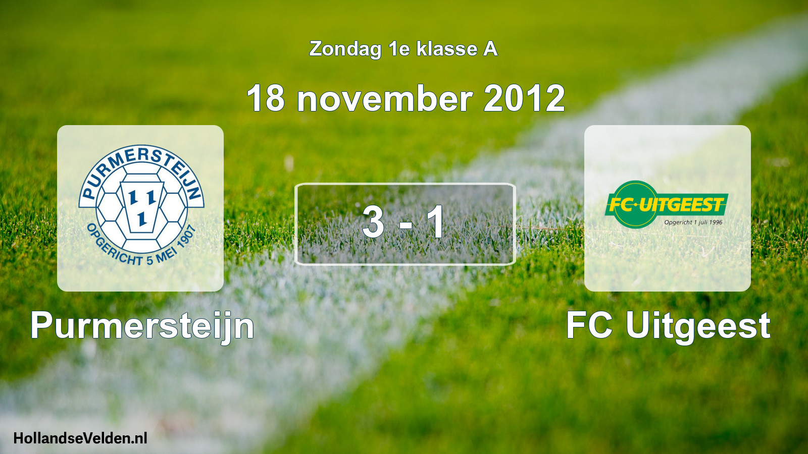 Total number of matches played: Purmersteijn - FC Uitgeest 3 - 1 (18 November 2012)