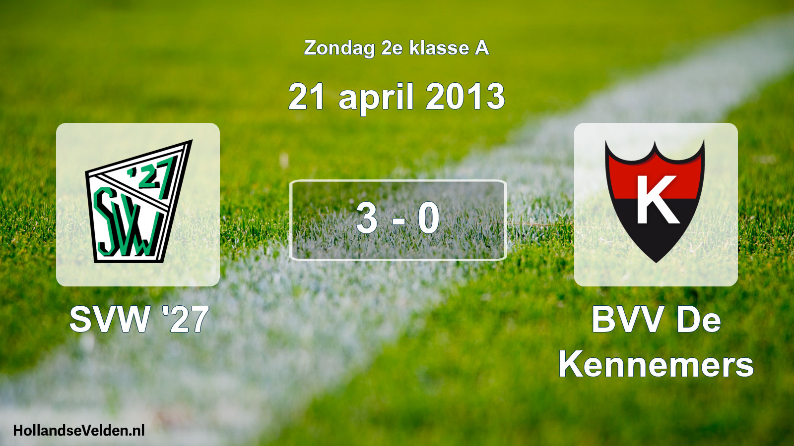 Total number of matches played: SVW '27 - BVV De Kennemers 3 - 0 (21 April 2013)