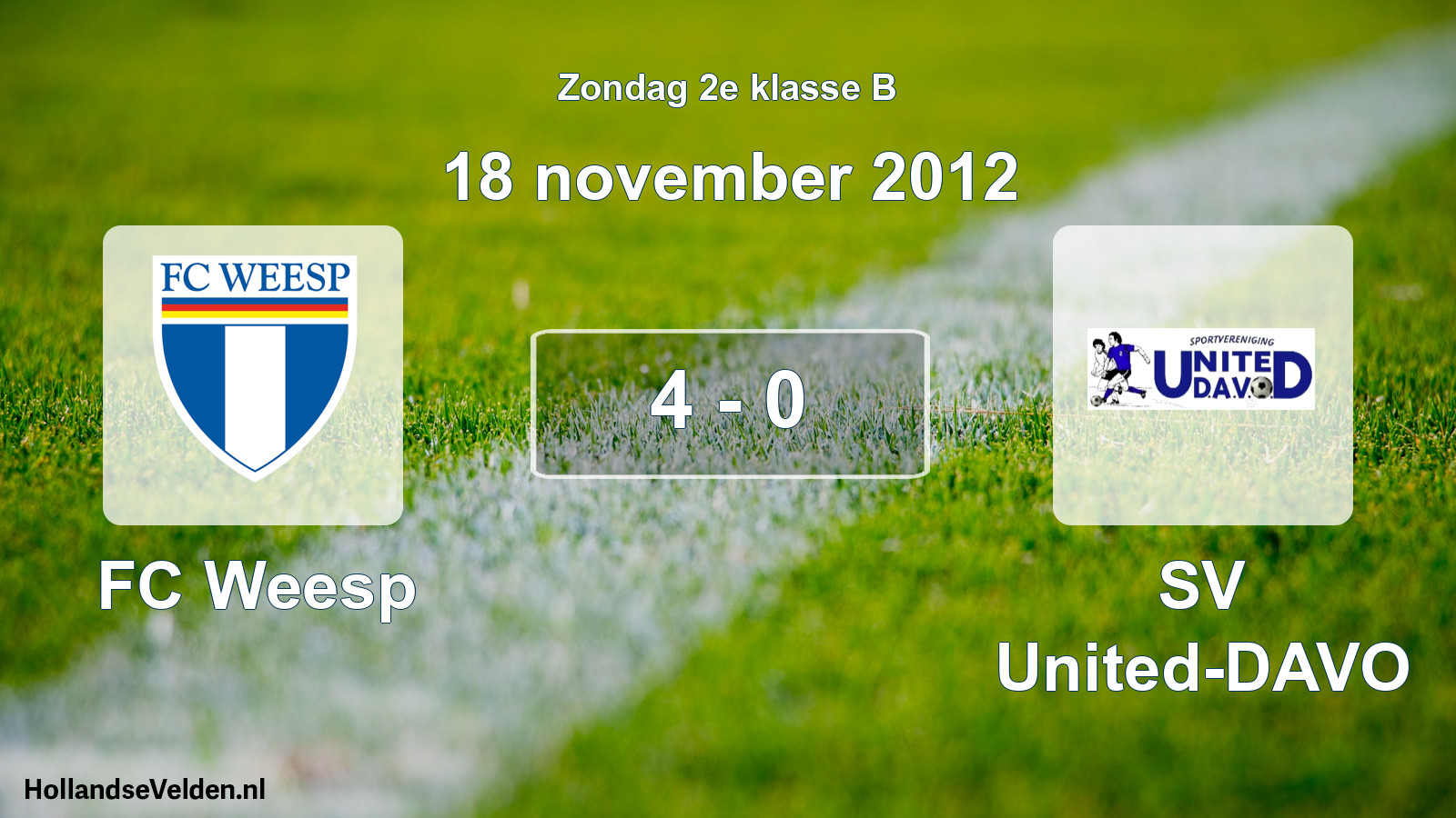Total number of matches played: FC Weesp - SV United-DAVO 4 - 0 (18 November 2012)