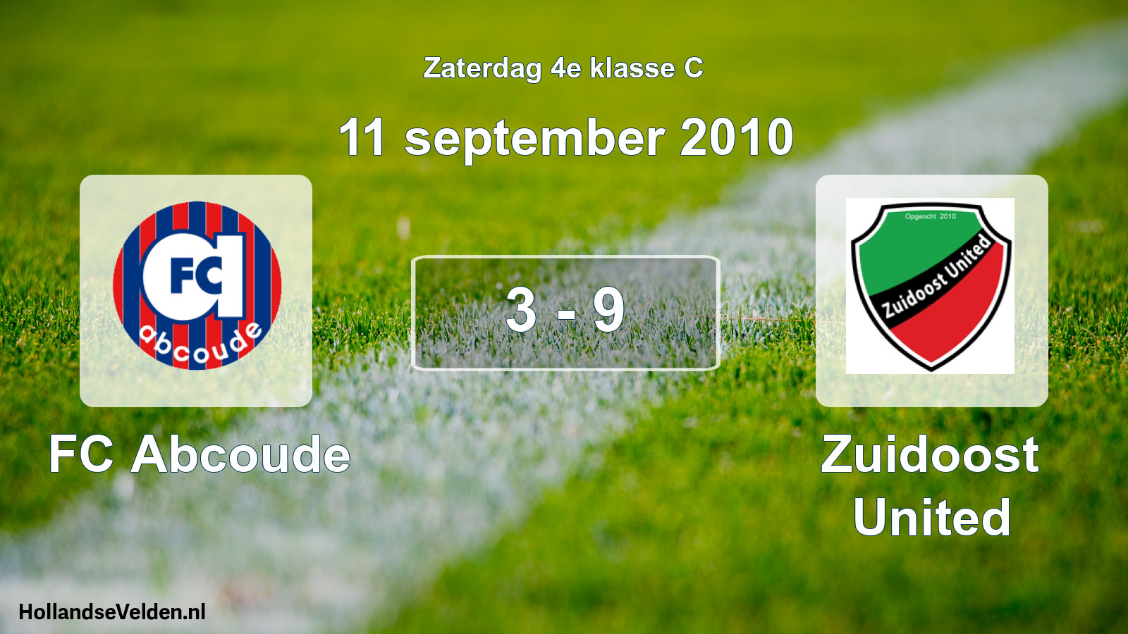 Total number of matches played: FC Abcoude - Zuidoost United 3 - 9 (11 September 2010)