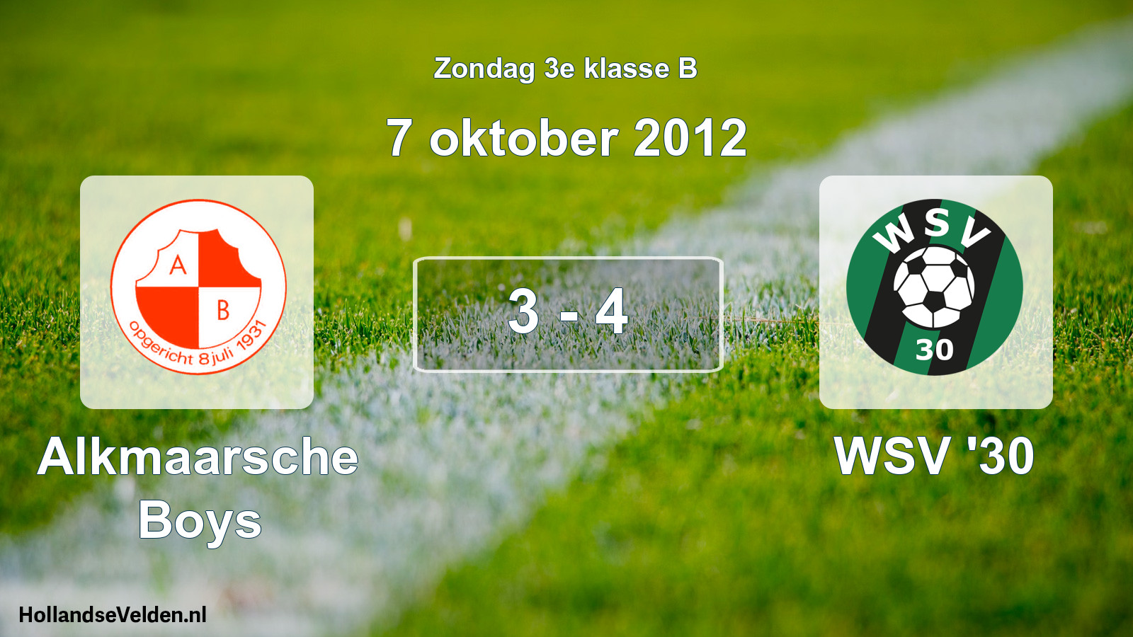 Total number of matches played: Alkmaarsche Boys - WSV '30 3 - 4 (7 October 2012)