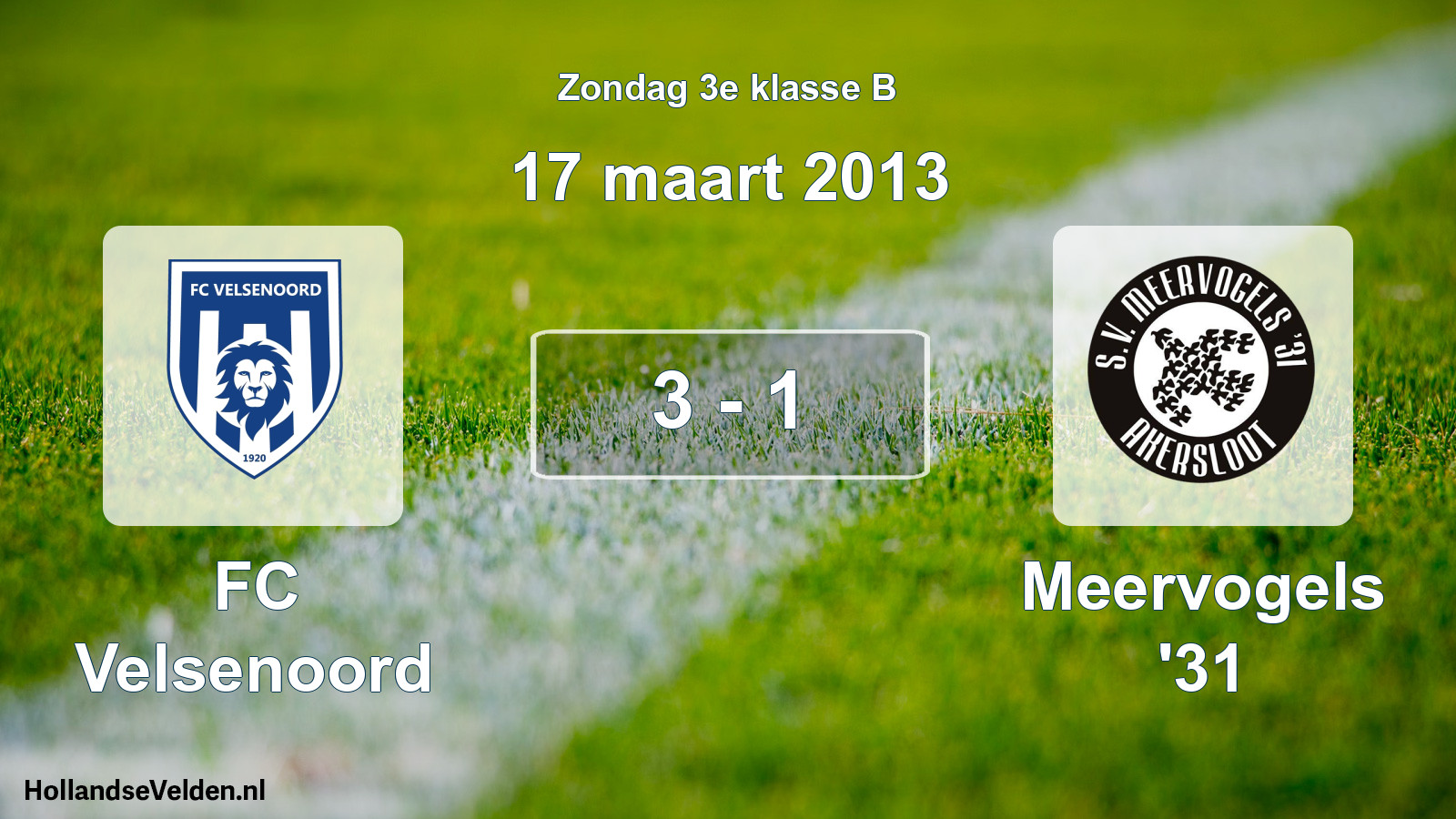 Total number of matches played: FC Velsenoord - Meervogels '31 3 - 1 (17 March 2013)