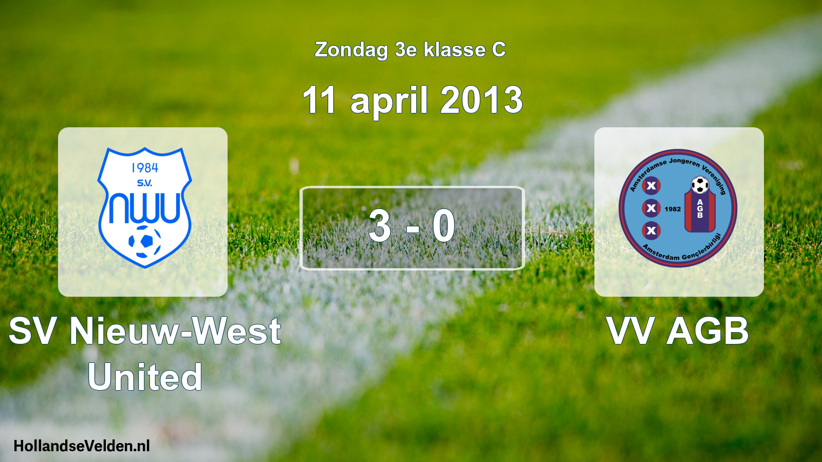 Total number of matches played: SV Nieuw-West United - VV AGB 3 - 0 (11 April 2013)