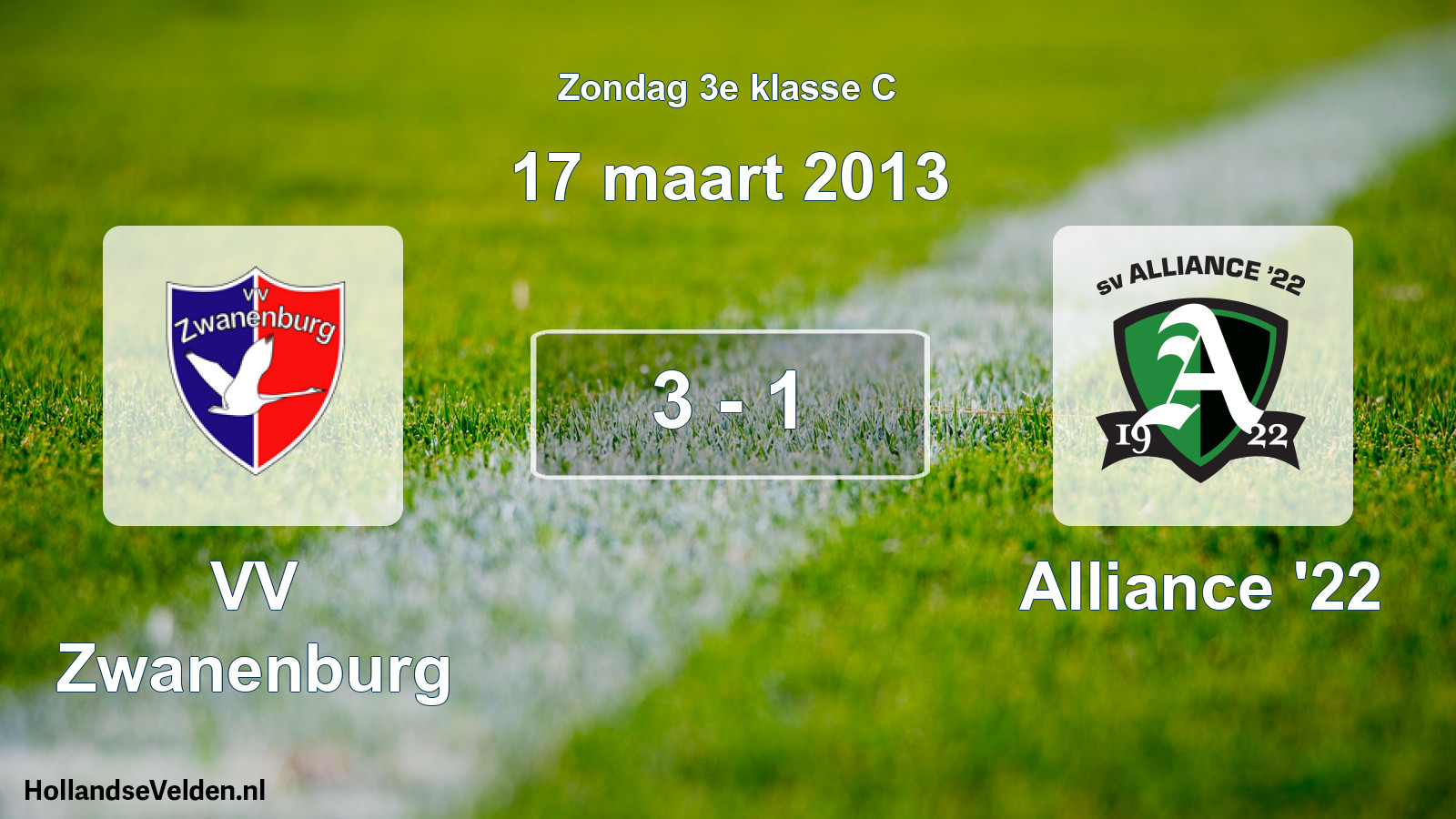 Total number of matches played: VV Zwanenburg - Alliance '22 3 - 1 (17 March 2013)
