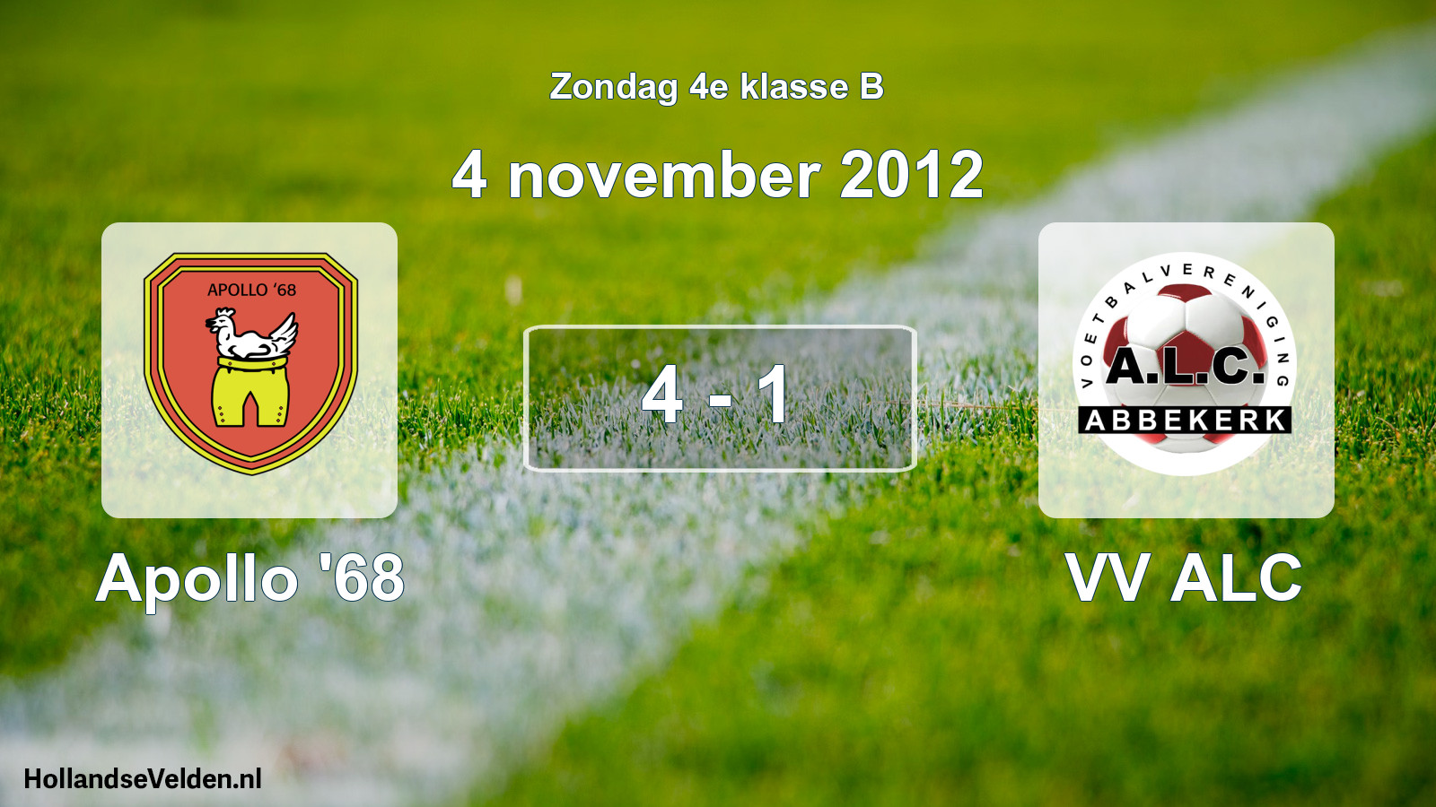 Total number of matches played: Apollo '68 - VV ALC 4 - 1 (4 November 2012)
