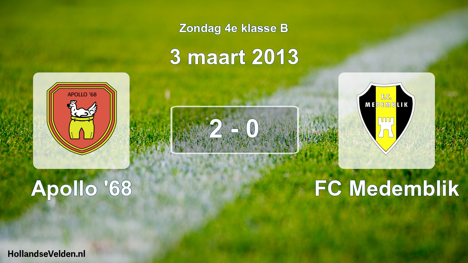 Total number of matches played: Apollo '68 - FC Medemblik 2 - 0 (3 March 2013)