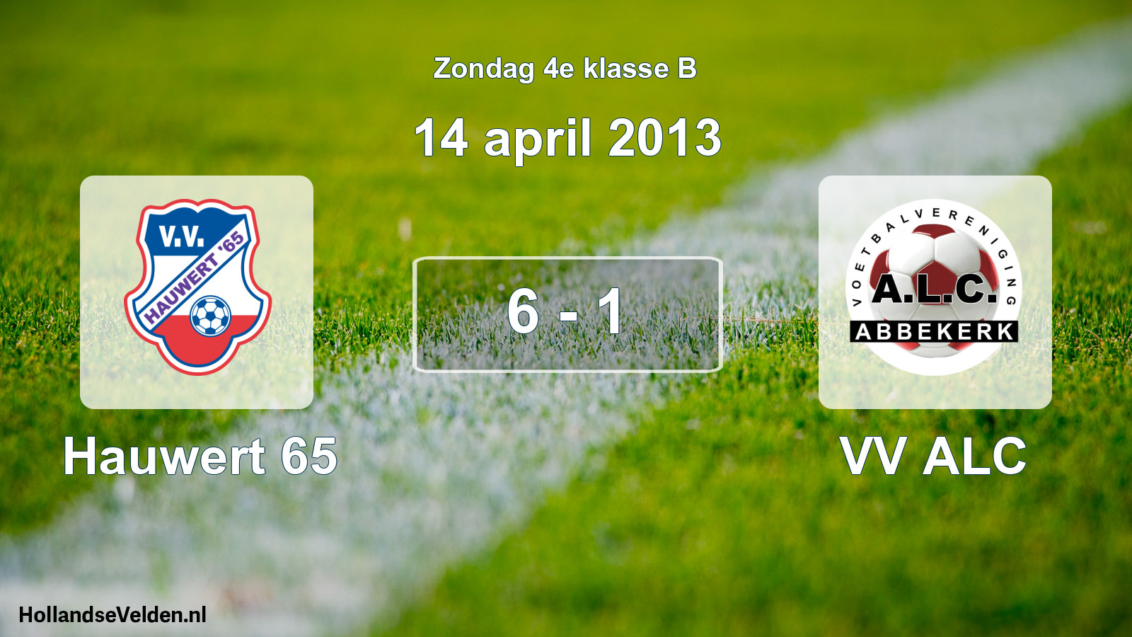 Total number of matches played: Hauwert 65 - VV ALC 6 - 1 (14 April 2013)
