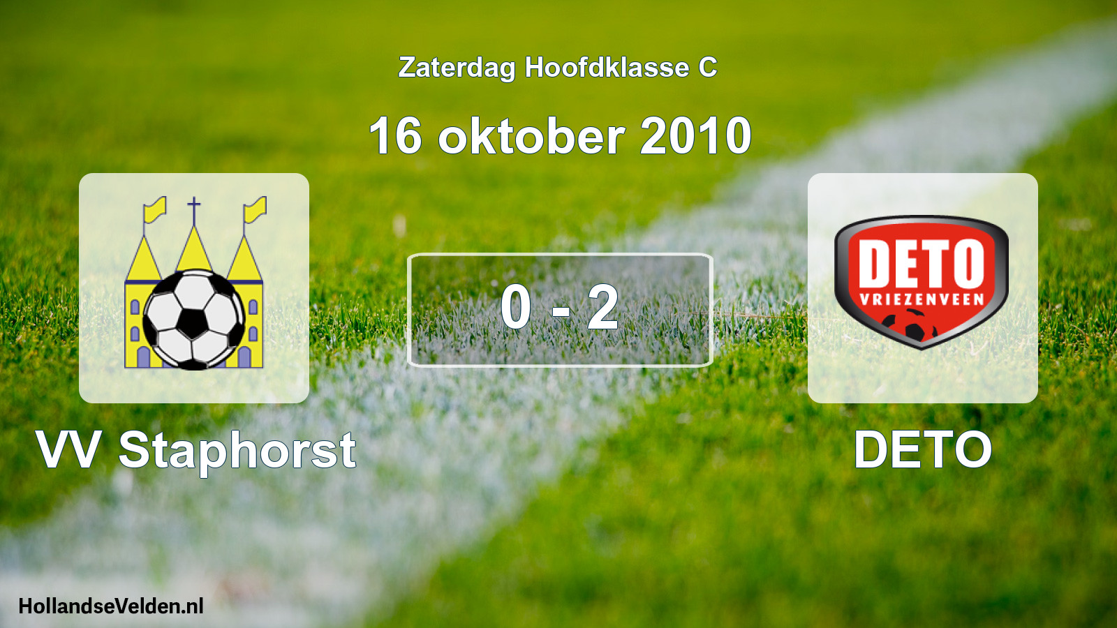 Total number of matches played: VV Staphorst - DETO 0 - 2 (16 October 2010)