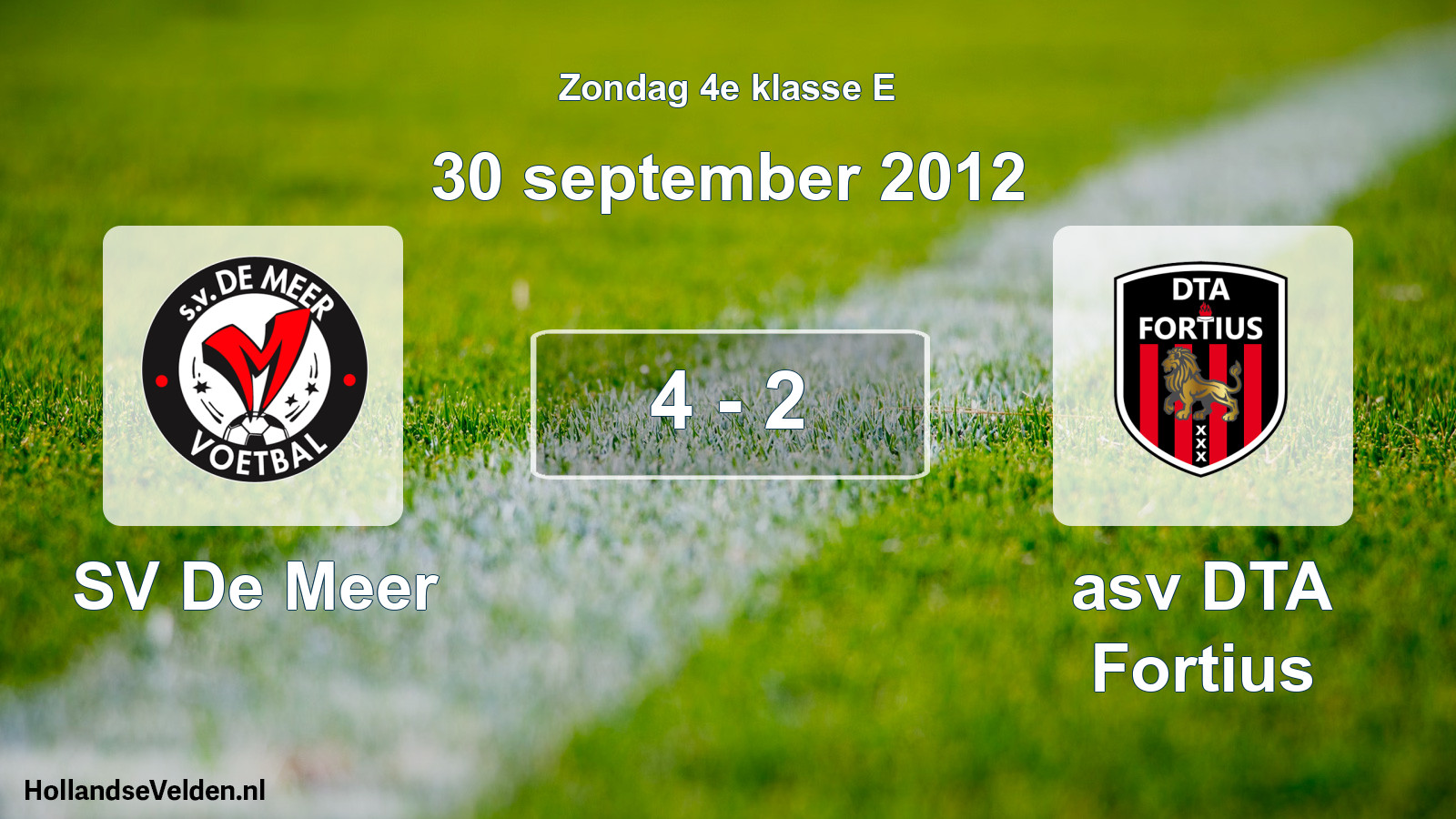 Total number of matches played: SV De Meer - asv DTA Fortius 4 - 2 (30 September 2012)