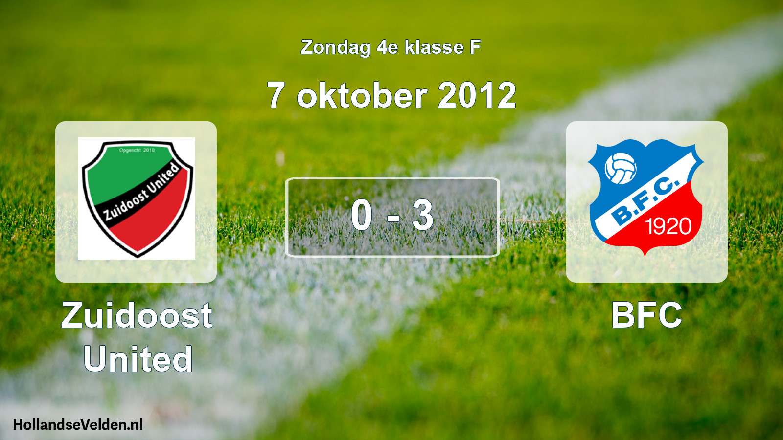 Total number of matches played: Zuidoost United - BFC 0 - 3 (7 October 2012)