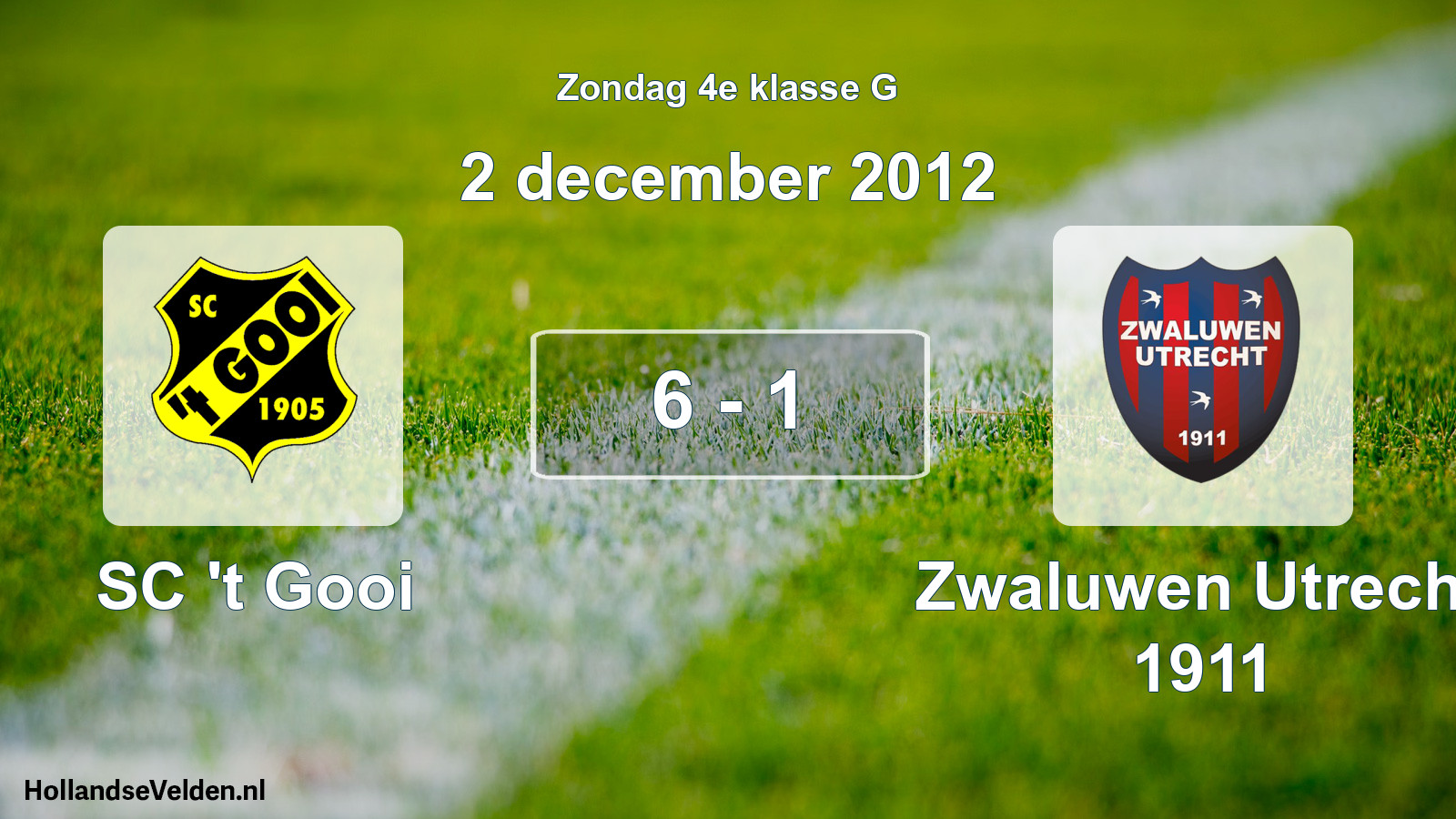 Total number of matches played: SC 't Gooi - Zwaluwen Utrecht 1911 6 - 1 (2 December 2012)