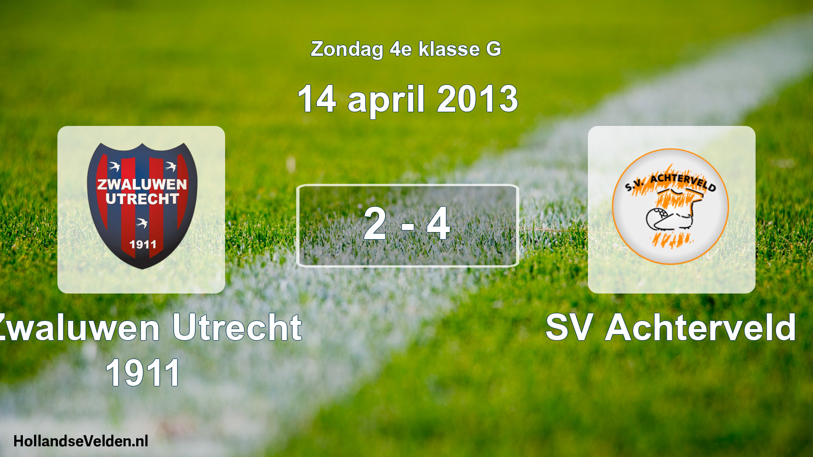 Total number of matches played: Zwaluwen Utrecht 1911 - SV Achterveld 2 - 4 (14 April 2013)