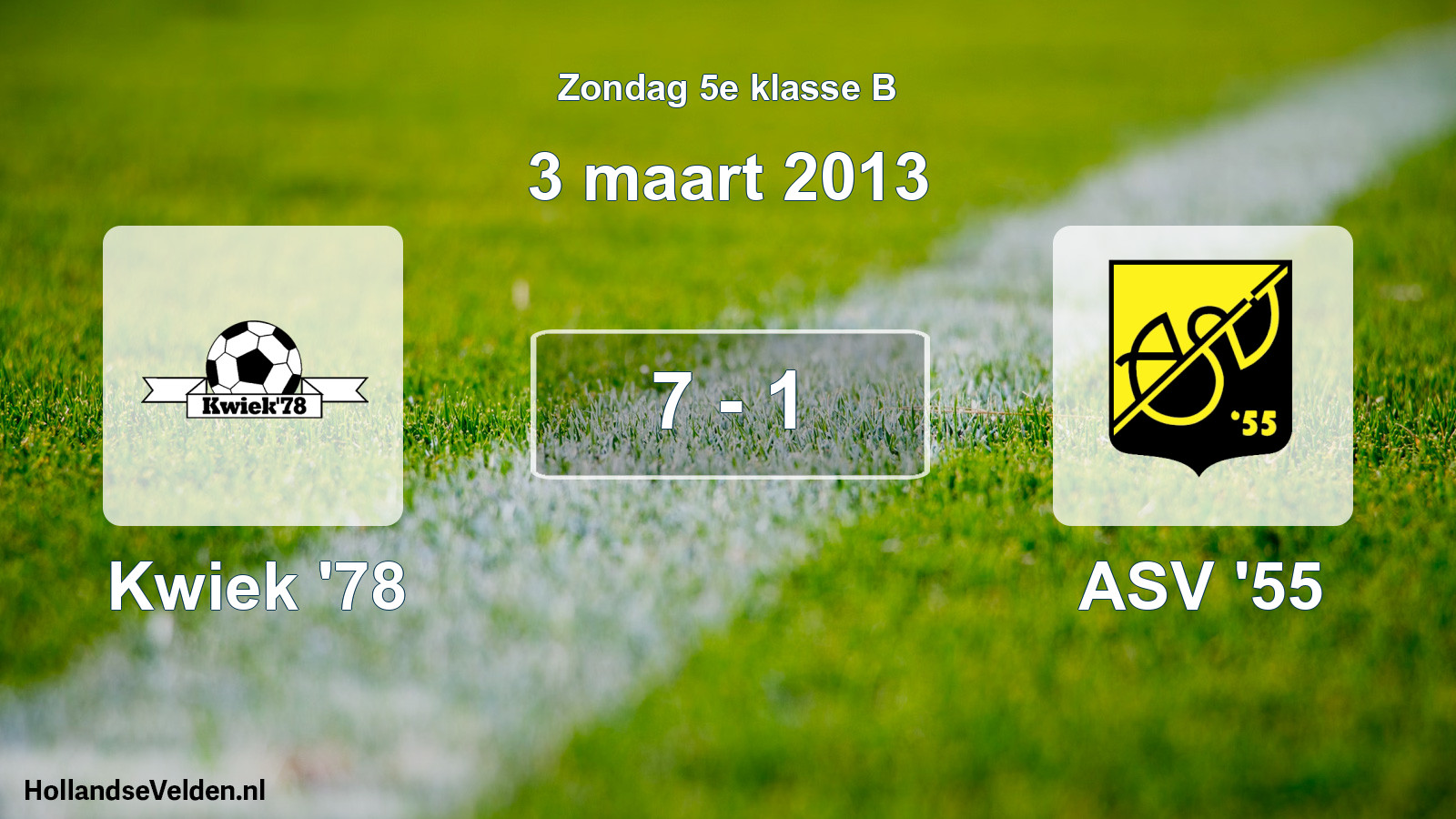 Total number of matches played: Kwiek '78 - ASV '55 7 - 1 (3 March 2013)