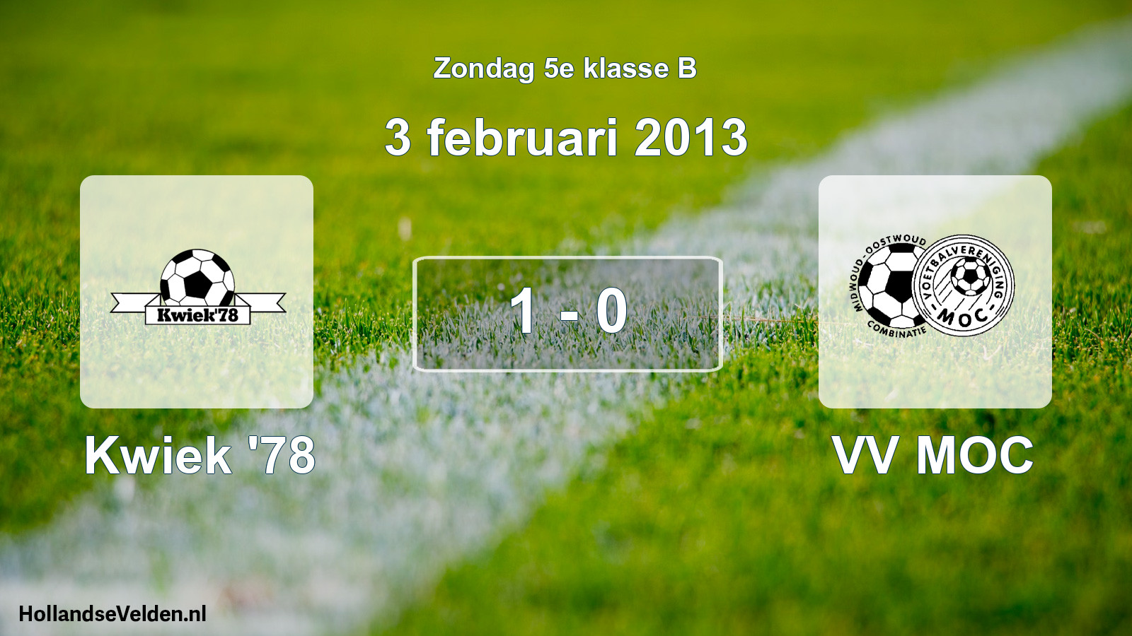Total number of matches played: Kwiek '78 - VV MOC 1 - 0 (3 February 2013)
