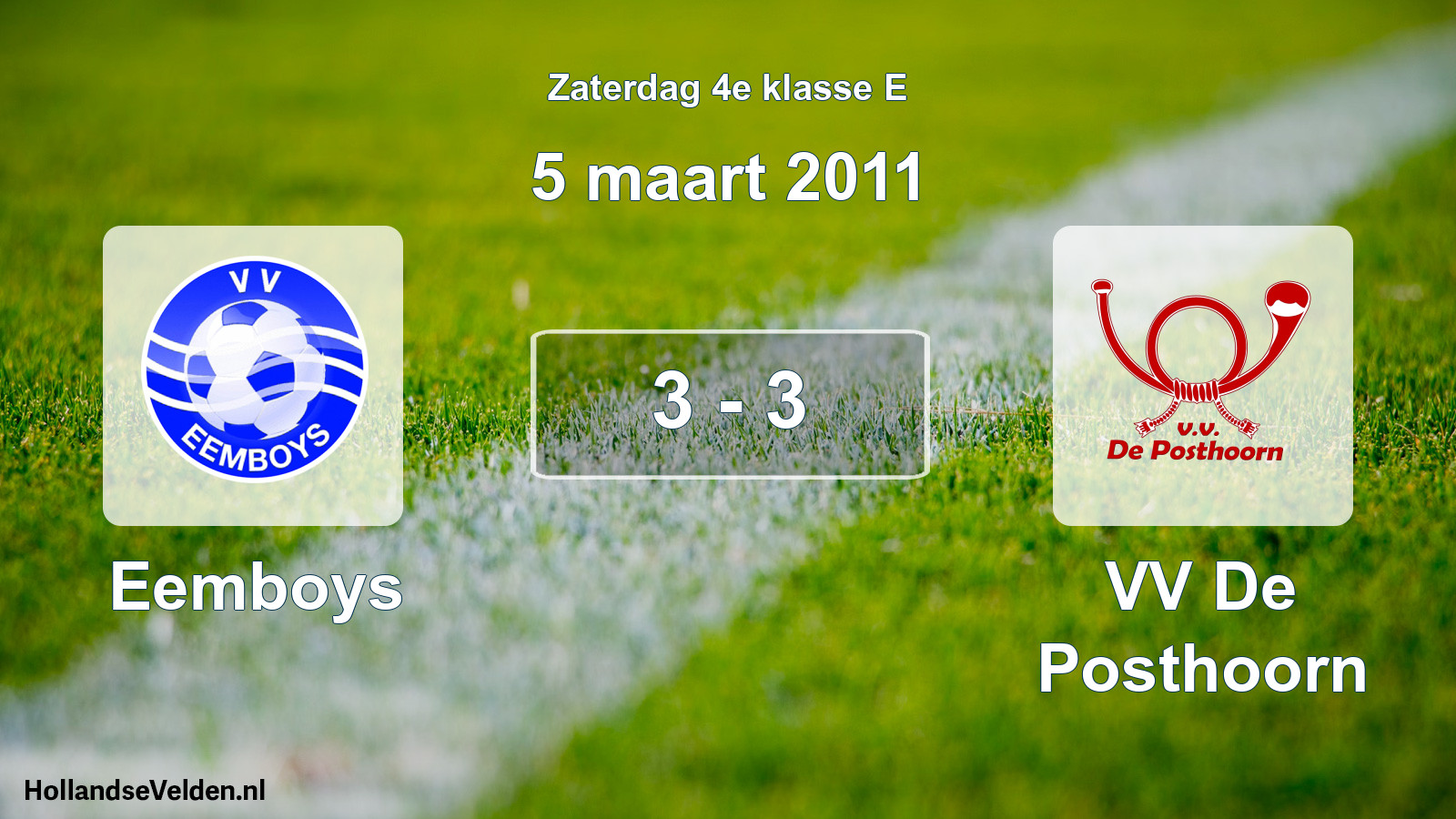 Total number of matches played: Eemboys - VV De Posthoorn 3 - 3 (5 March 2011)