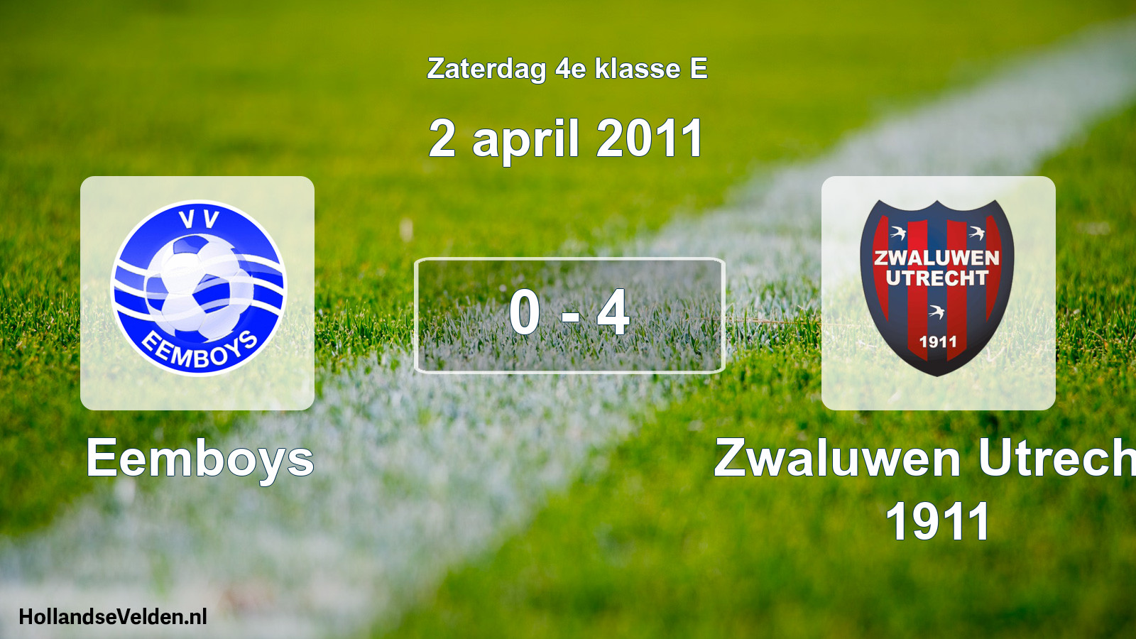 Total number of matches played: Eemboys - Zwaluwen Utrecht 1911 0 - 4 (2 April 2011)