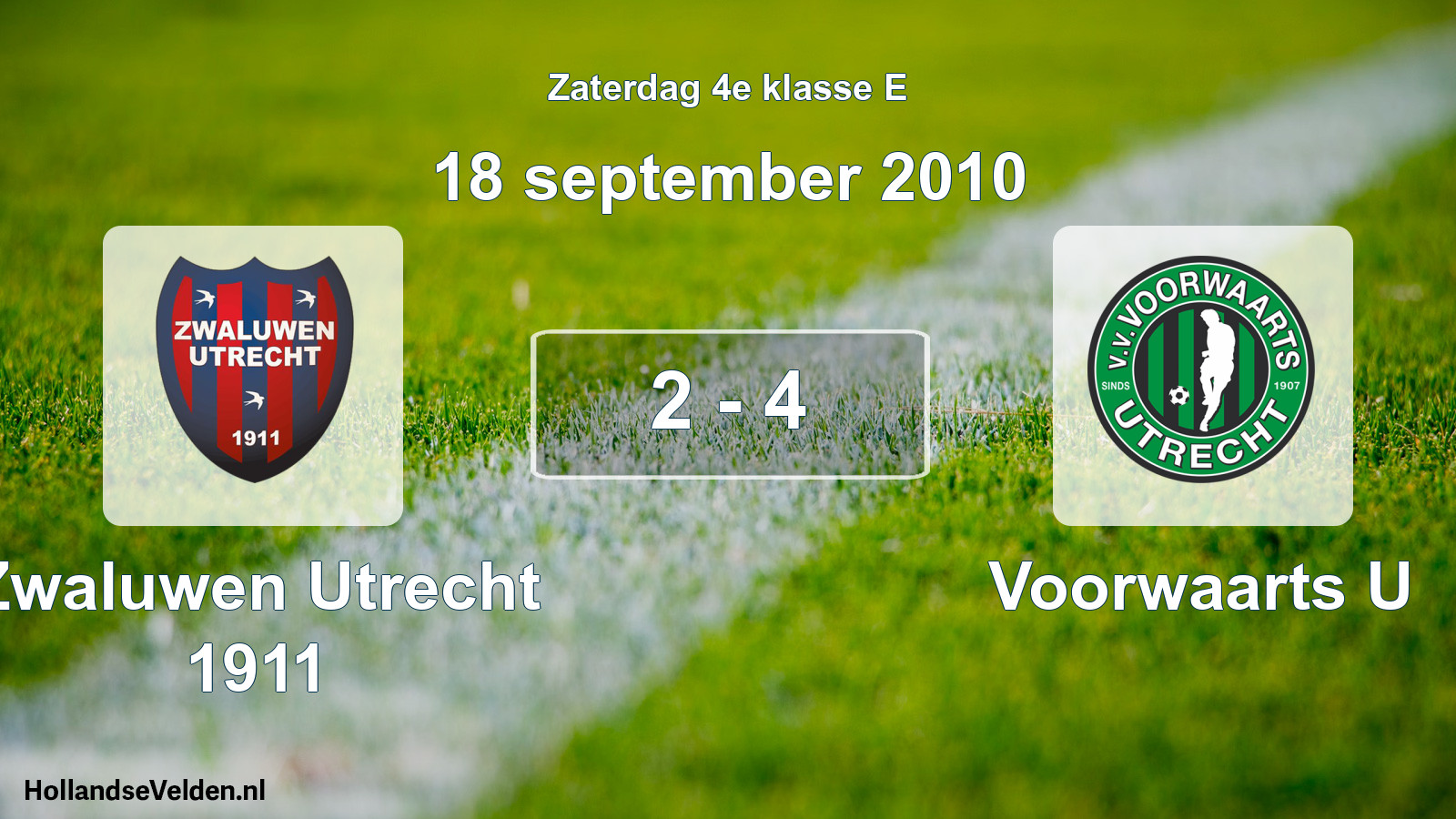 Total number of matches played: Zwaluwen Utrecht 1911 - Voorwaarts U 2 - 4 (18 September 2010)
